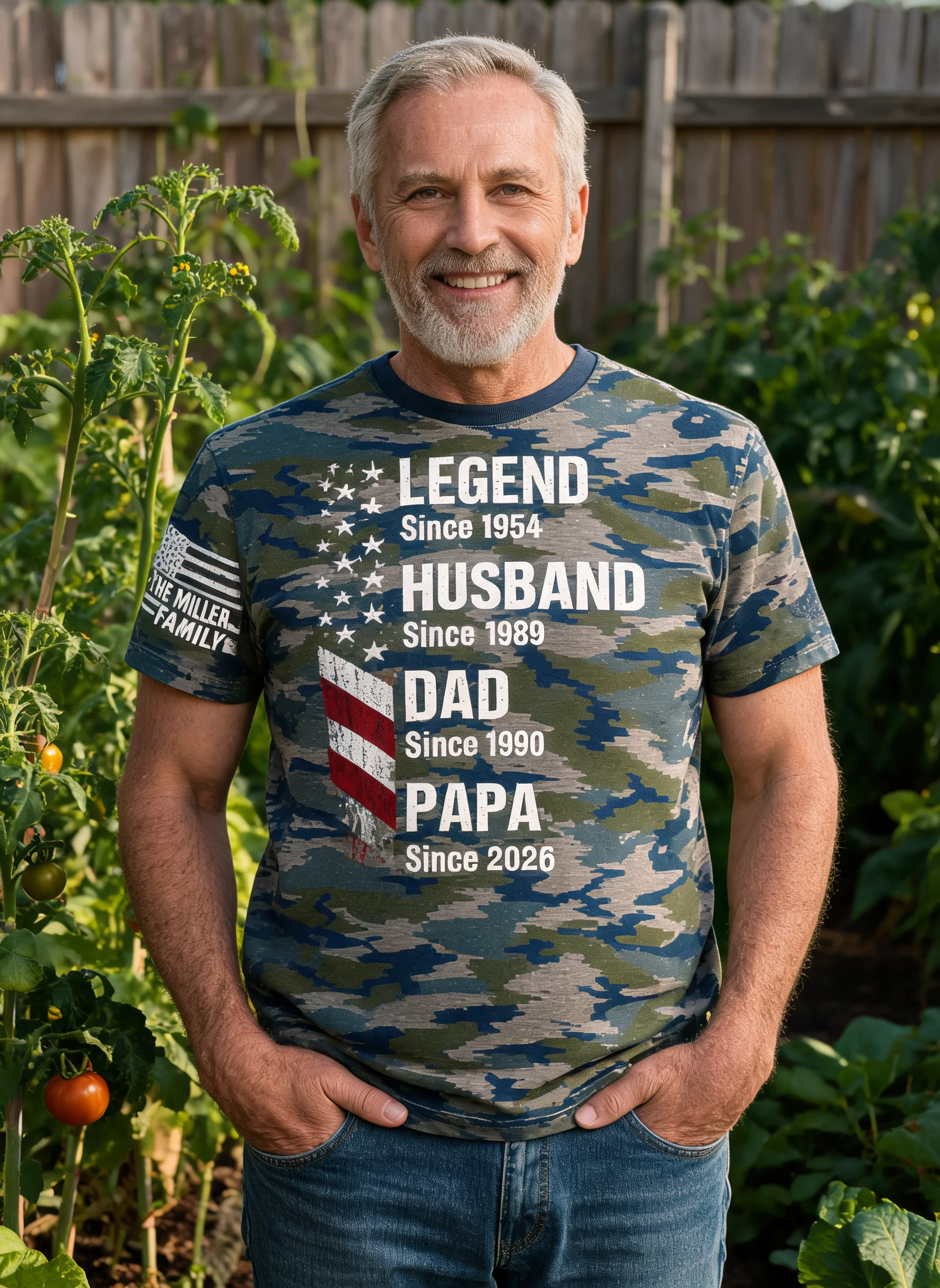 Legende Ehemann Papa Opa Camo-Muster - Personalisiertes Shirt - Vatertagsgeschenk für Ehemann, Papa, Opa — Hellblau
