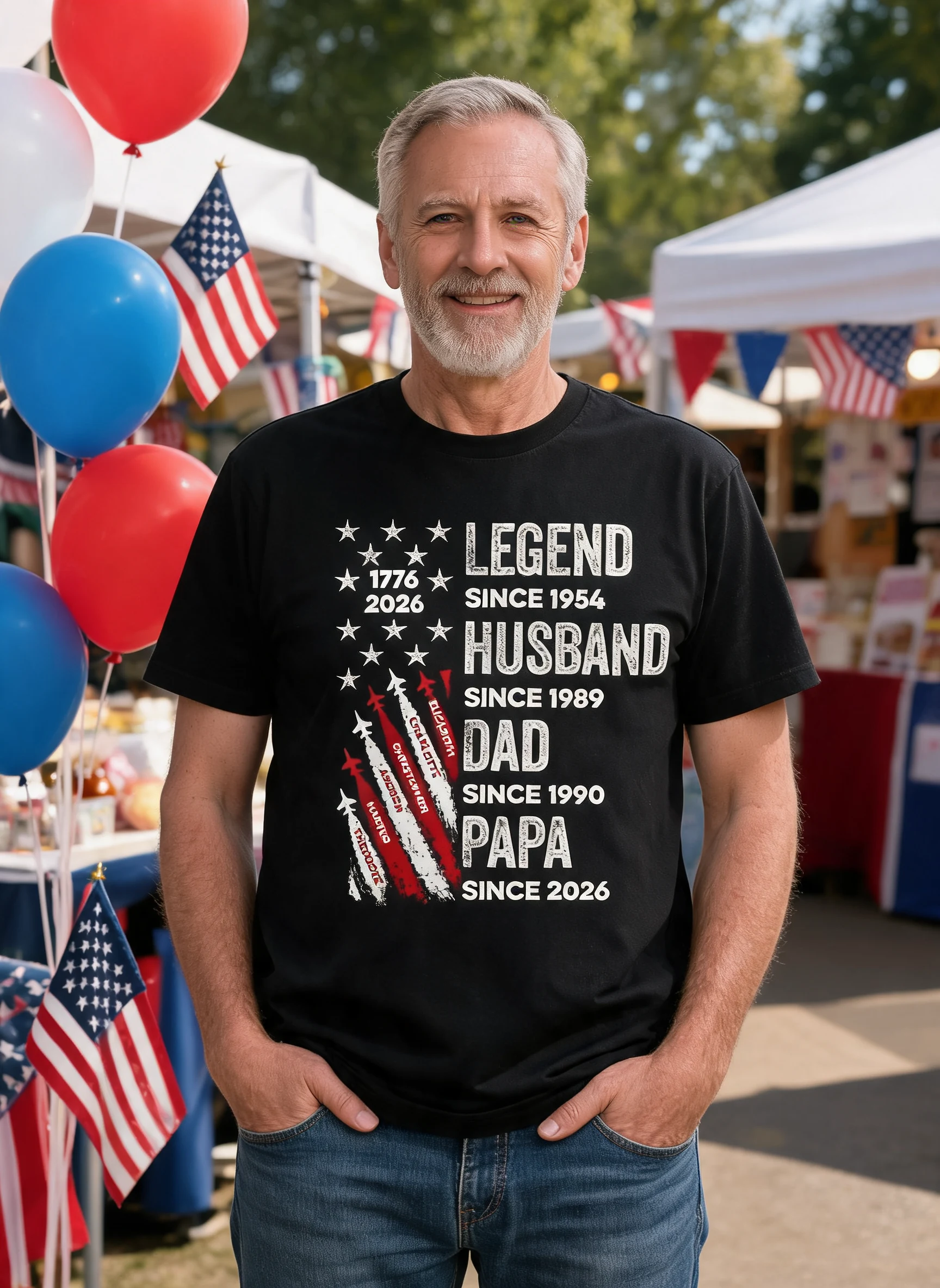 Legende Ehemann Papa Opa Kind Individueller Name - Personalisiertes Shirt - Amerikanisches 250. Jubiläums-Erinnerungsstück Für Ehemann, Papa, Opa — Schwarz