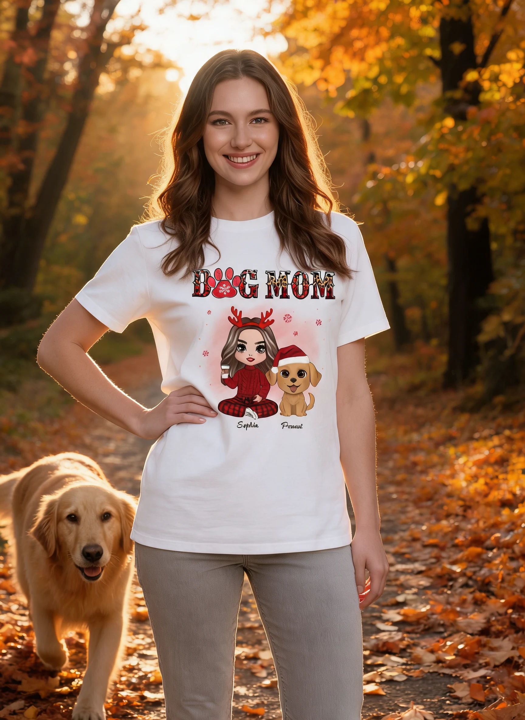 Leopard And Checkered Pattern Christmas Doll Dog Mom Watercolor Cute Dogs Personalized Shirt — White