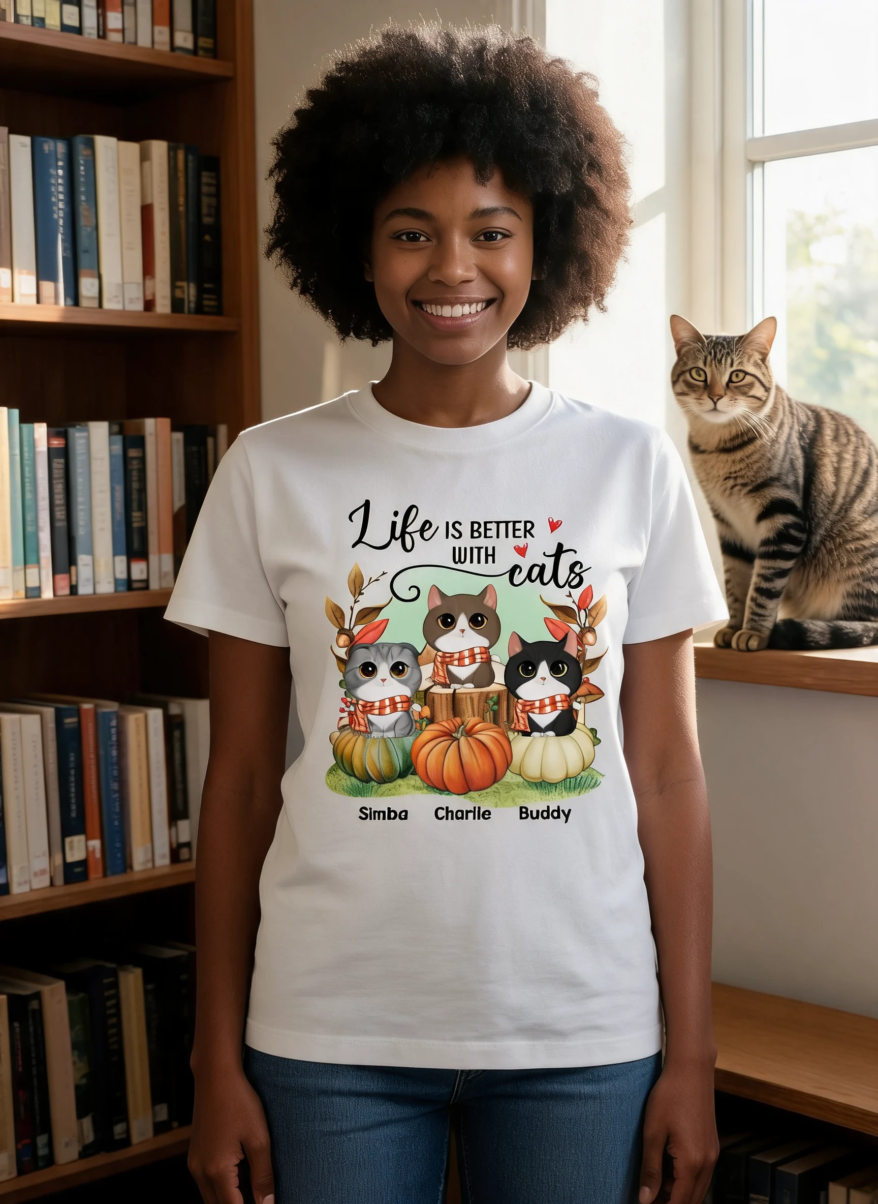 Life Is Better With Cats Fall Season Autumn Personalized Shirt — White