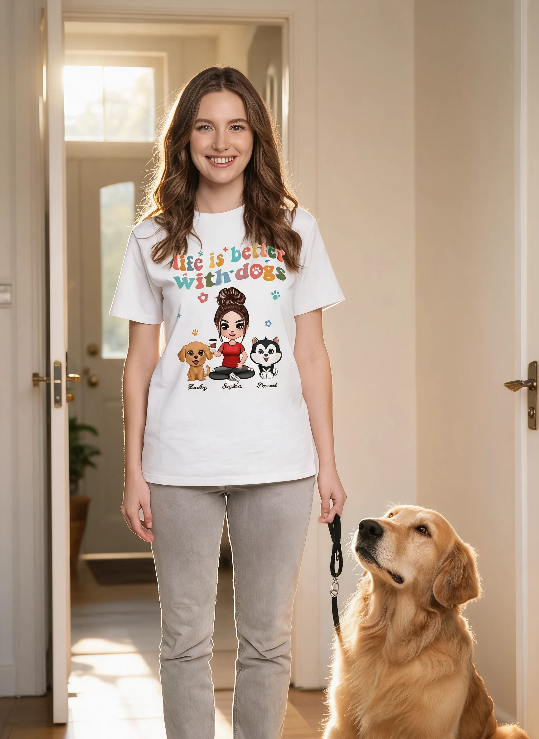 Life Is Better With Dogs Personalisiertes Shirt im Vintage-Stil — Weiß