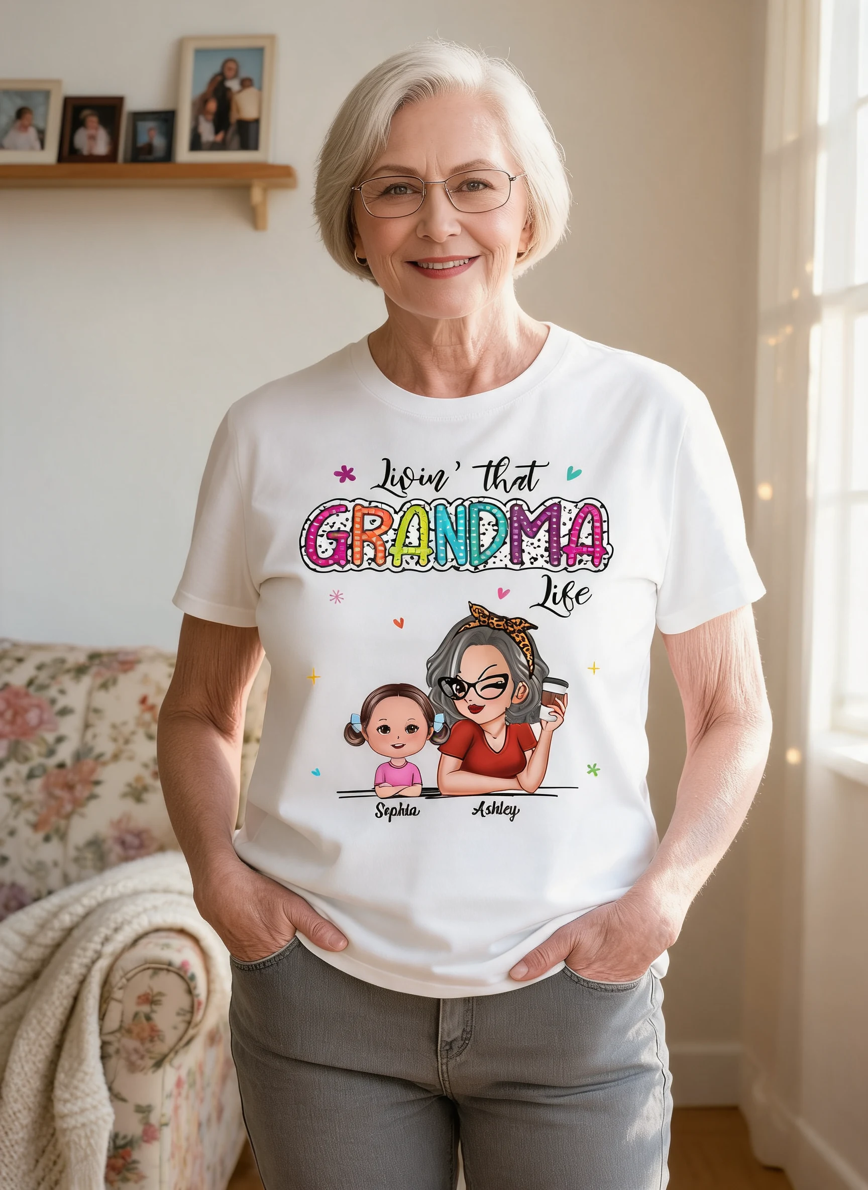 Livin' That Grandma Life Summer Vibe Dalmatian Dots Sassy Woman & Kids Personalized Shirt — White