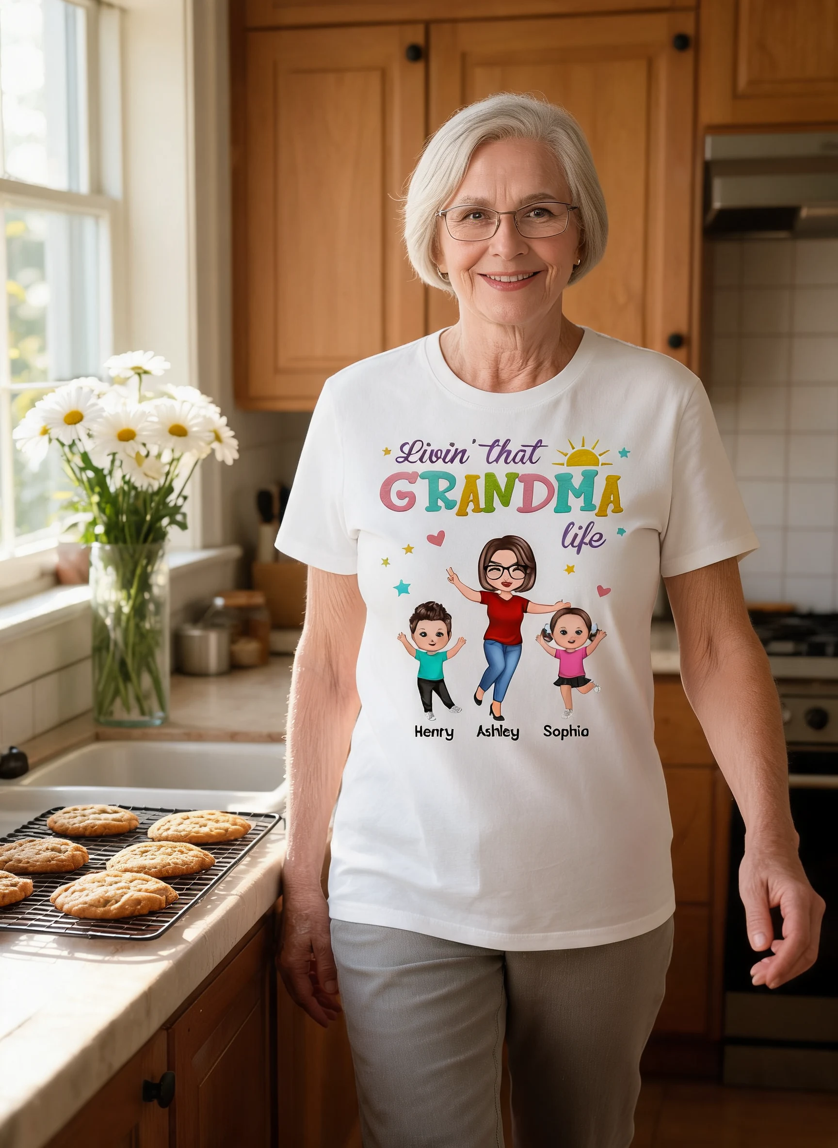 Livin' That Grandma Life Summer Vibe Happy Doll Woman & Kids Personalized Shirt — White