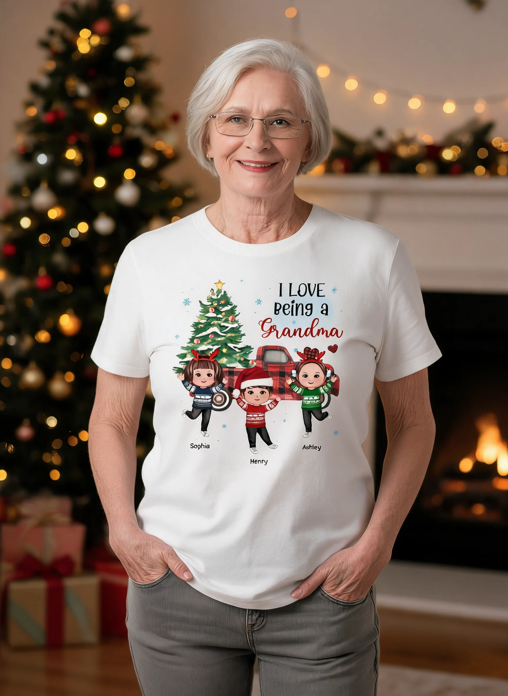 Love Being A Grandma Nana Happy Doll Kids By Christmas Truck Personalized Shirt β White