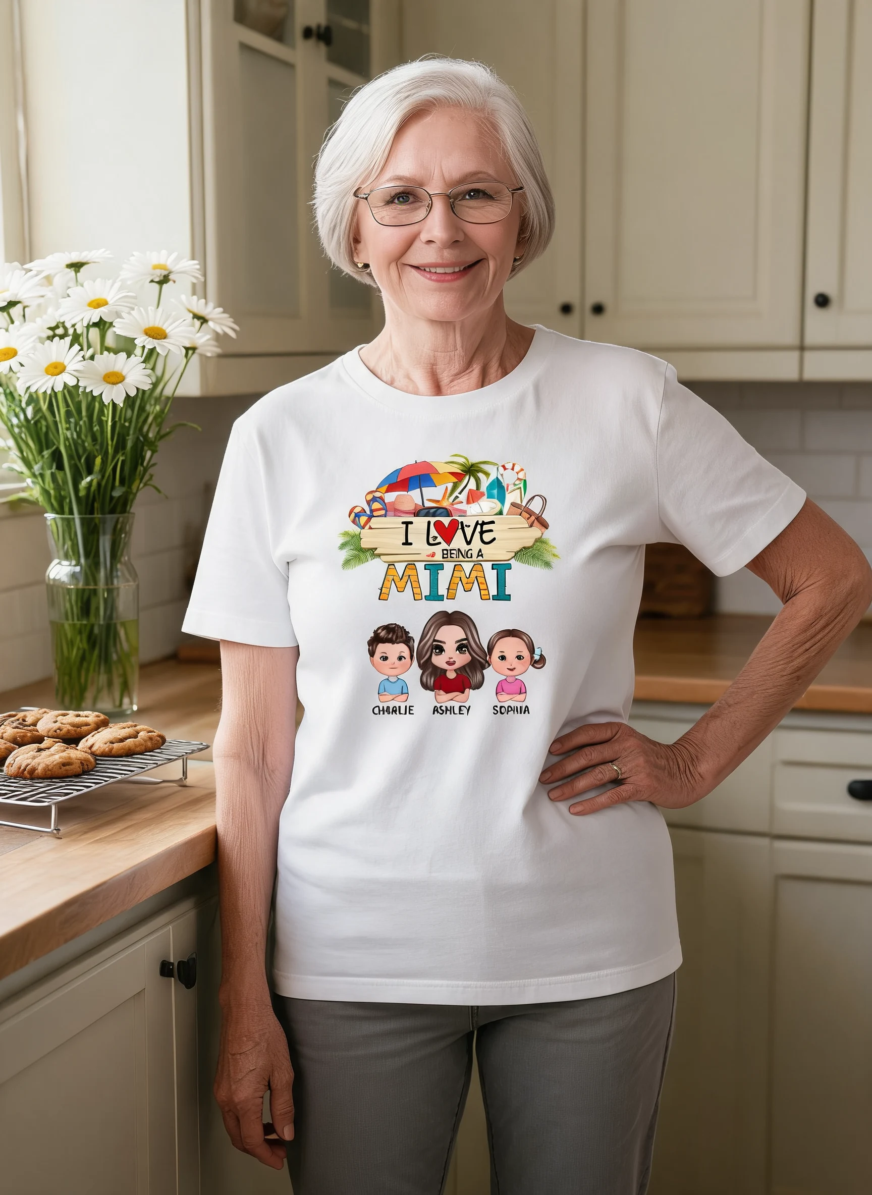 Love Being A Grandma Summer Pattern Personalized Shirt — White