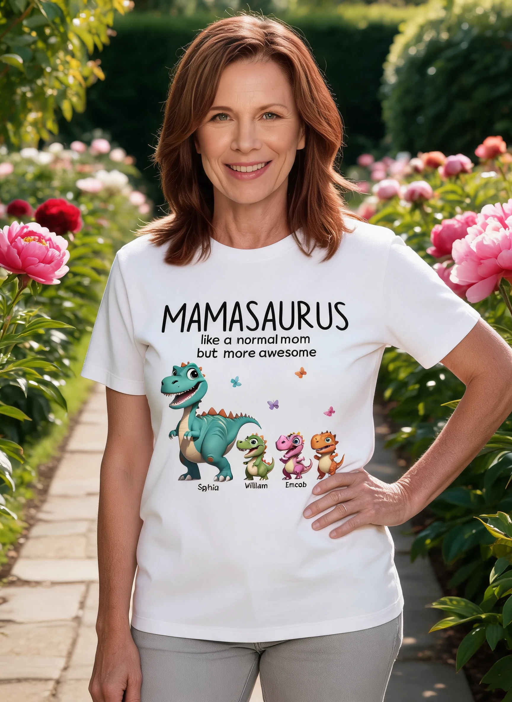 Mamasaurus And Kids 3D Effect Dinosaurs Personalized Shirt, Gift For Mom's Birthday, Mother's Day or Just Because — White