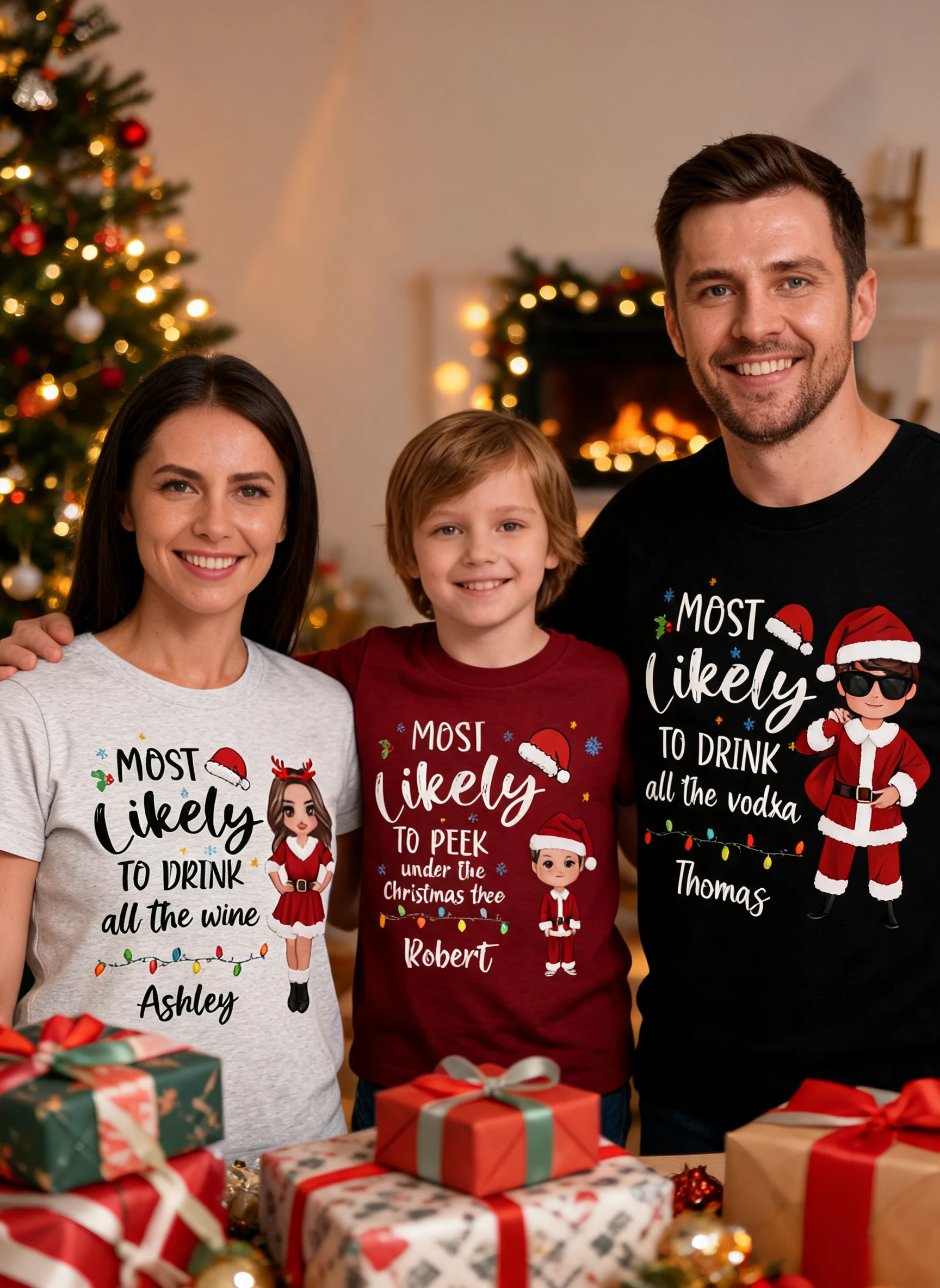 Am ehesten Puppenfamilie Weihnachtsspruch Personalisiertes individuelles Weihnachts-Matching-Shirt, Familien-Shirt, lustiges Weihnachts-Shirt — Weiß
