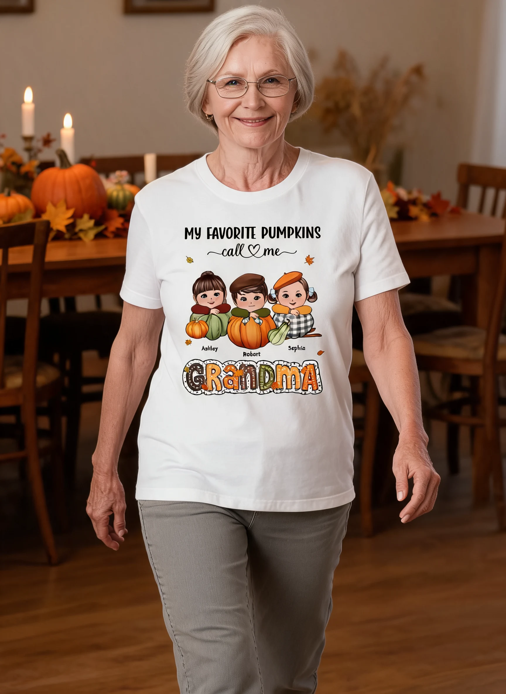 My Favorite Pumpkins Call Me Grandma Fall Season Personalized Shirt — White