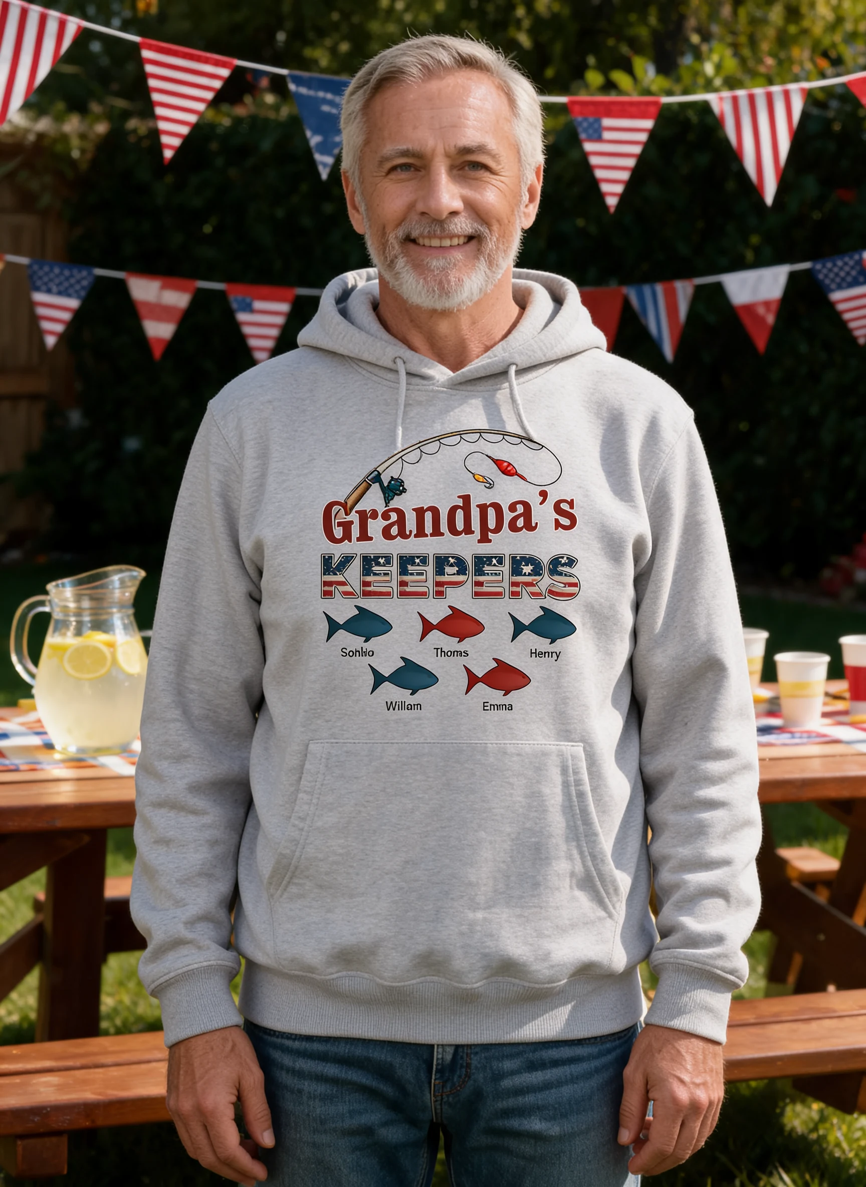 Nation Flag Grandpa's Keepers Fishing 4th Of July Personalized Shirt — Sport Grey