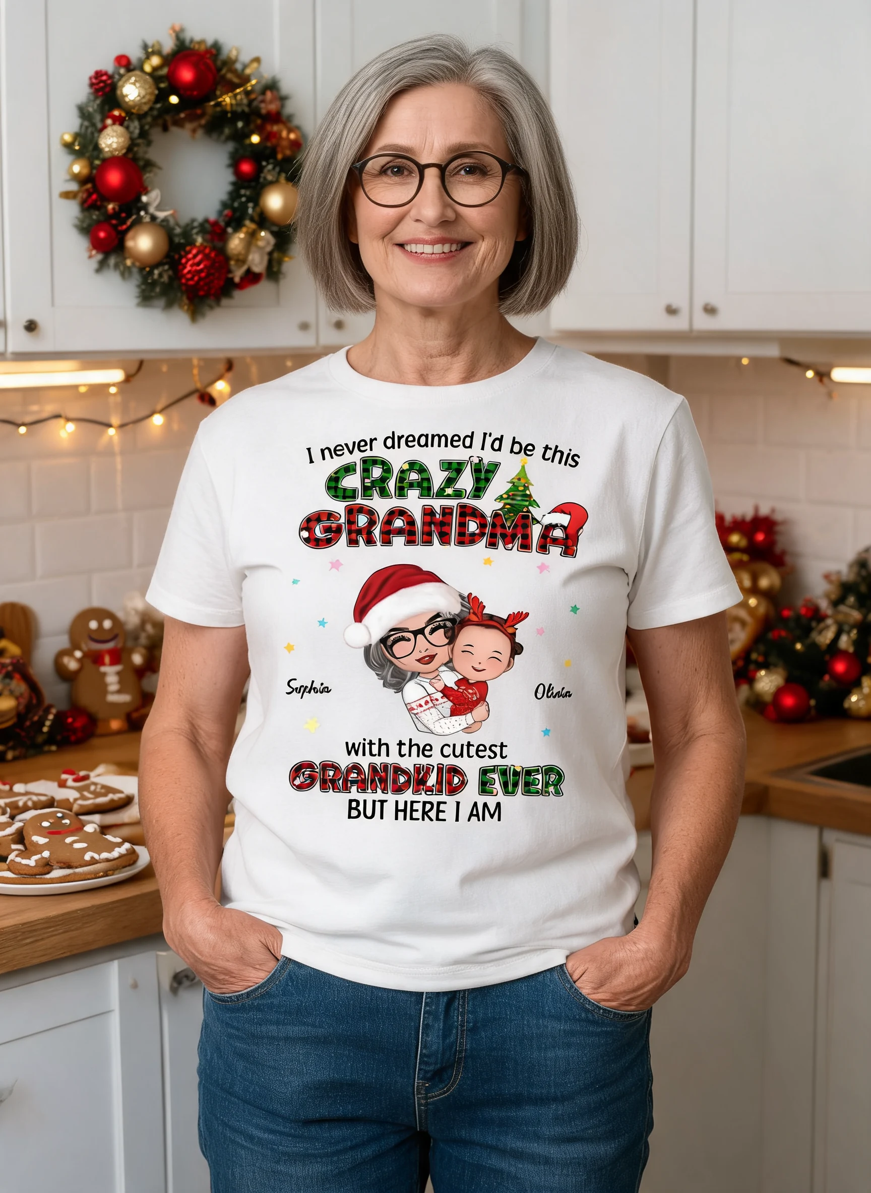 Je n'ai jamais rêvé d'être la grand-mère la plus folle Noël Sweat à capuche personnalisé — Blanc