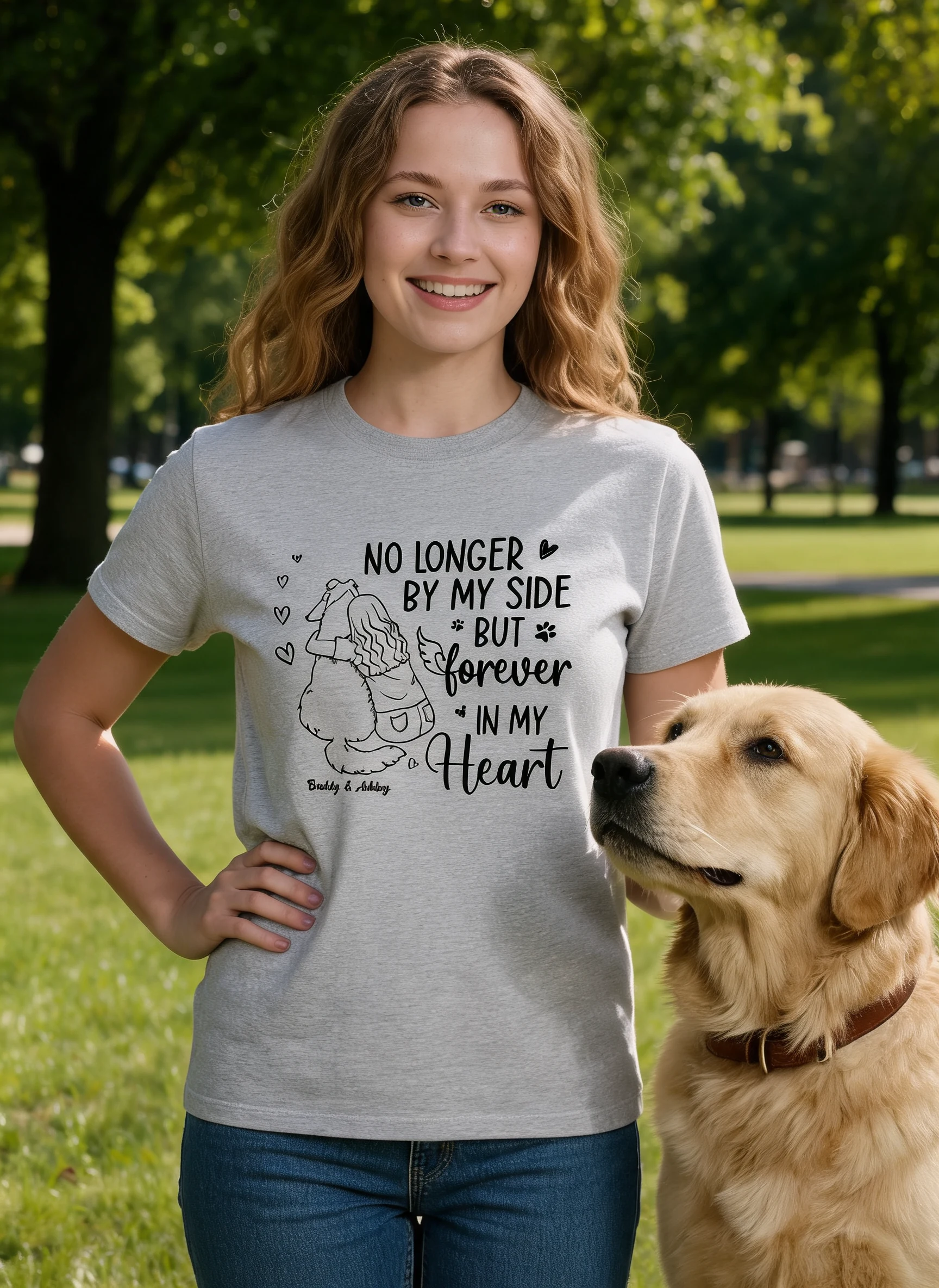 No Longer By My Side Forever In My Heart Woman Hugging Dog Memorial Personalized Shirt β Sport Grey