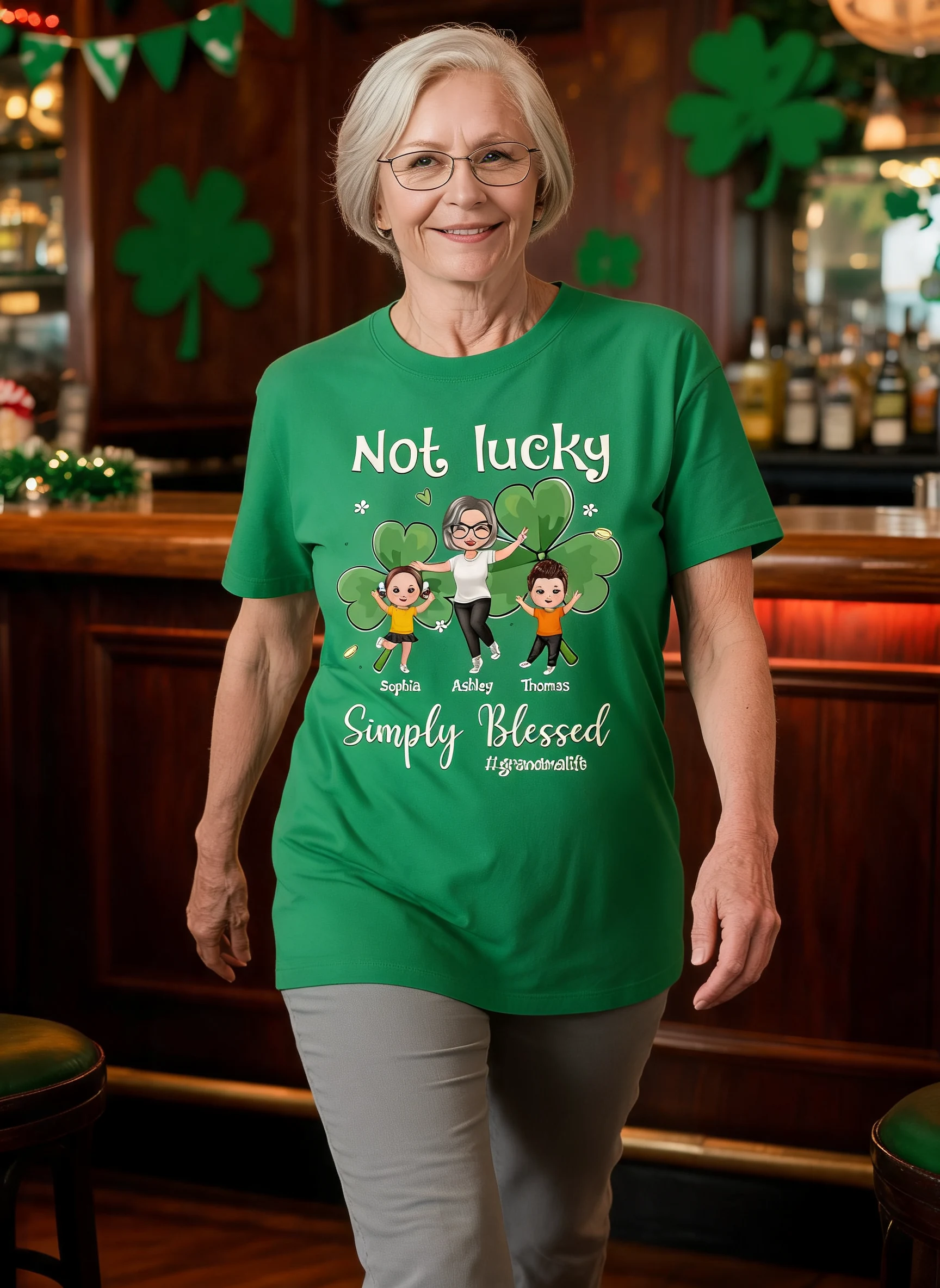 Not Lucky Simply Blessed Grandma Life St. Patrick's Day Personalized Shirt — White