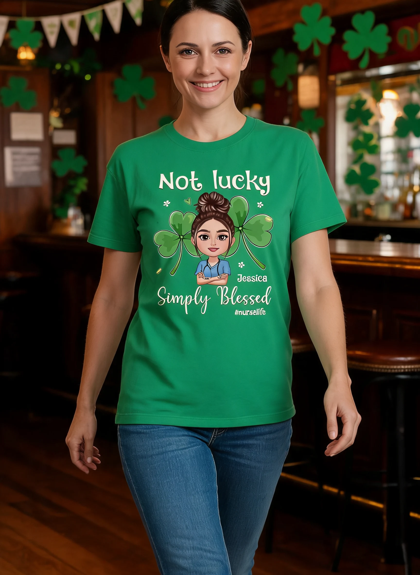 Not Lucky Simply Blessed Nurse Life St. Patrick's Day Personalized Shirt — White