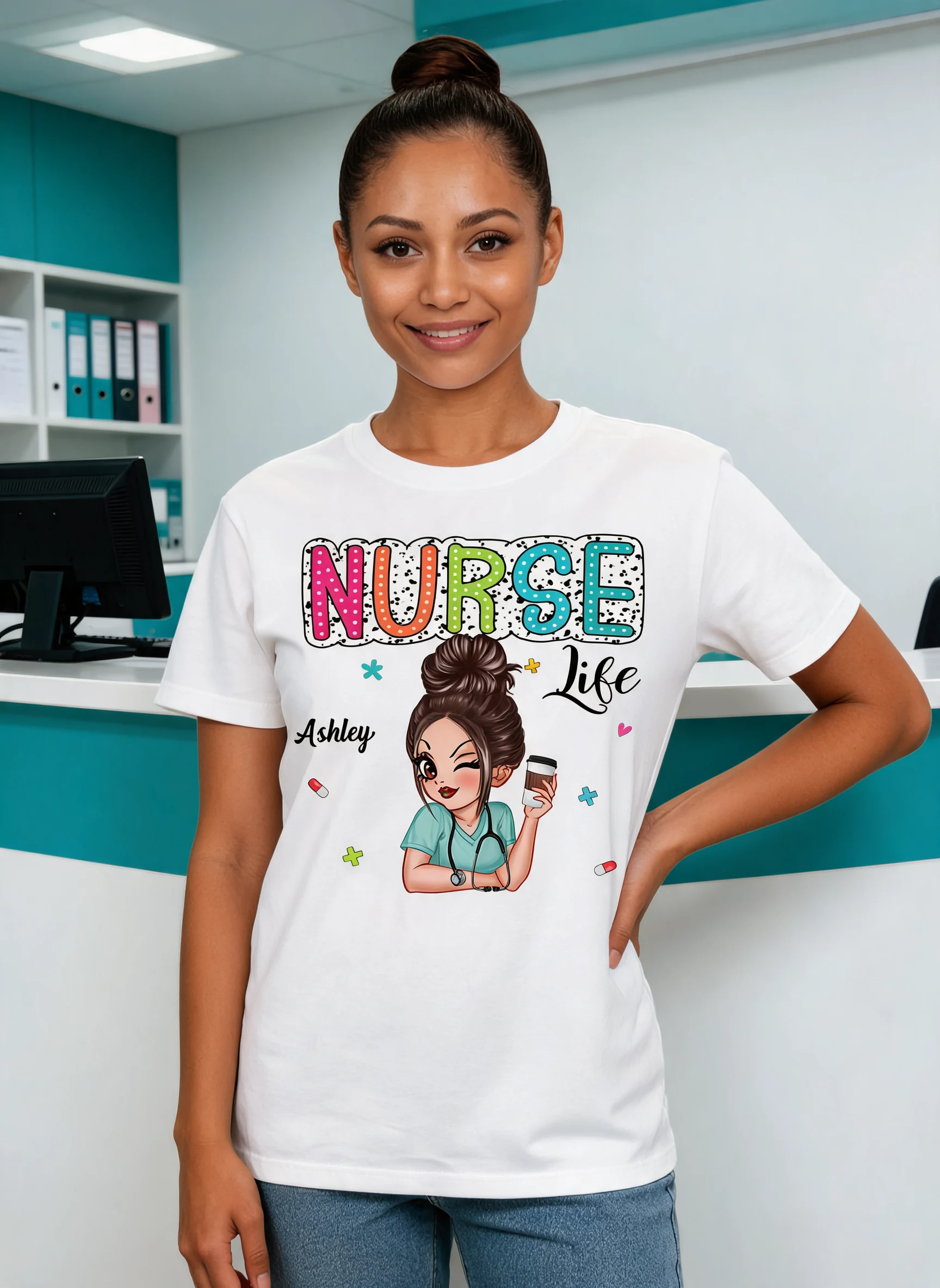 Nurse Life Dalmatian Dots Summer Personalized Shirt — White