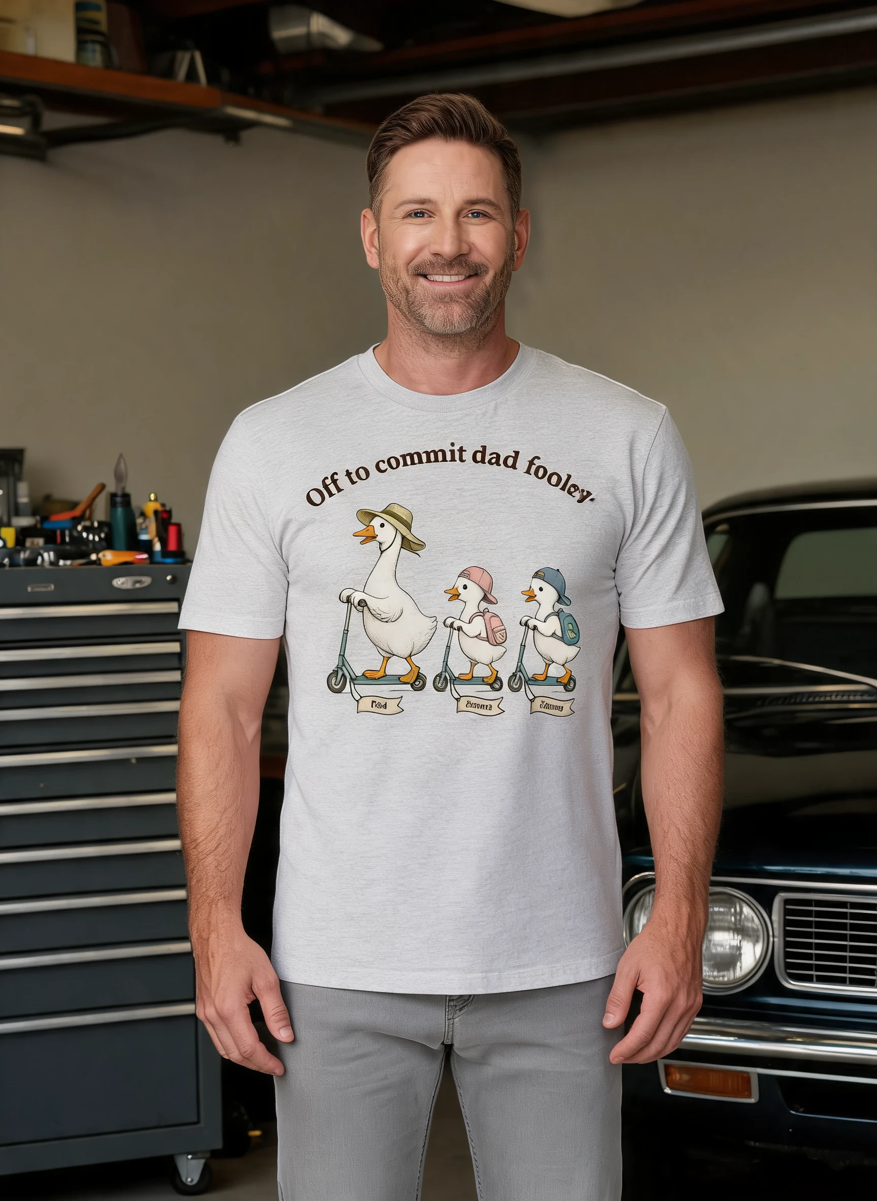 Off To Commit Dad Foolery Silly Goose Dad & Kids - Personalized Shirt - Funny Father's Day Shirt For Husband — Sport Grey