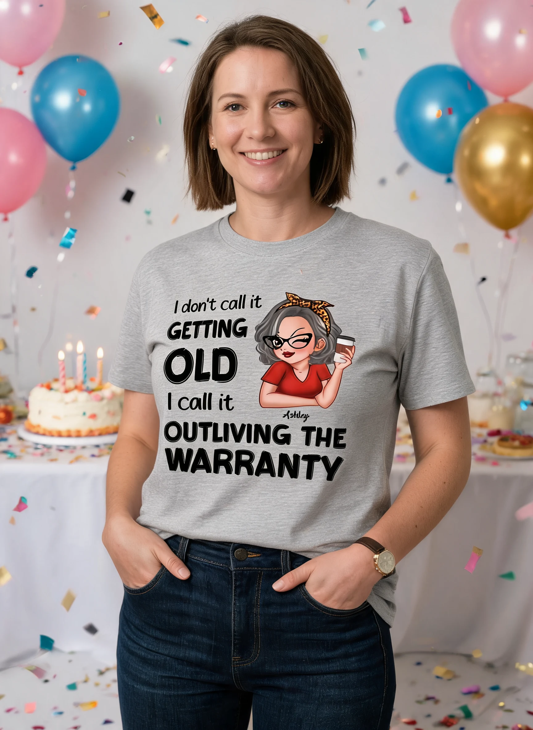 Outliving The Warranty Don't Call It Getting Old Birthday Gift Sassy Woman Personalized Shirt — Sport Grey