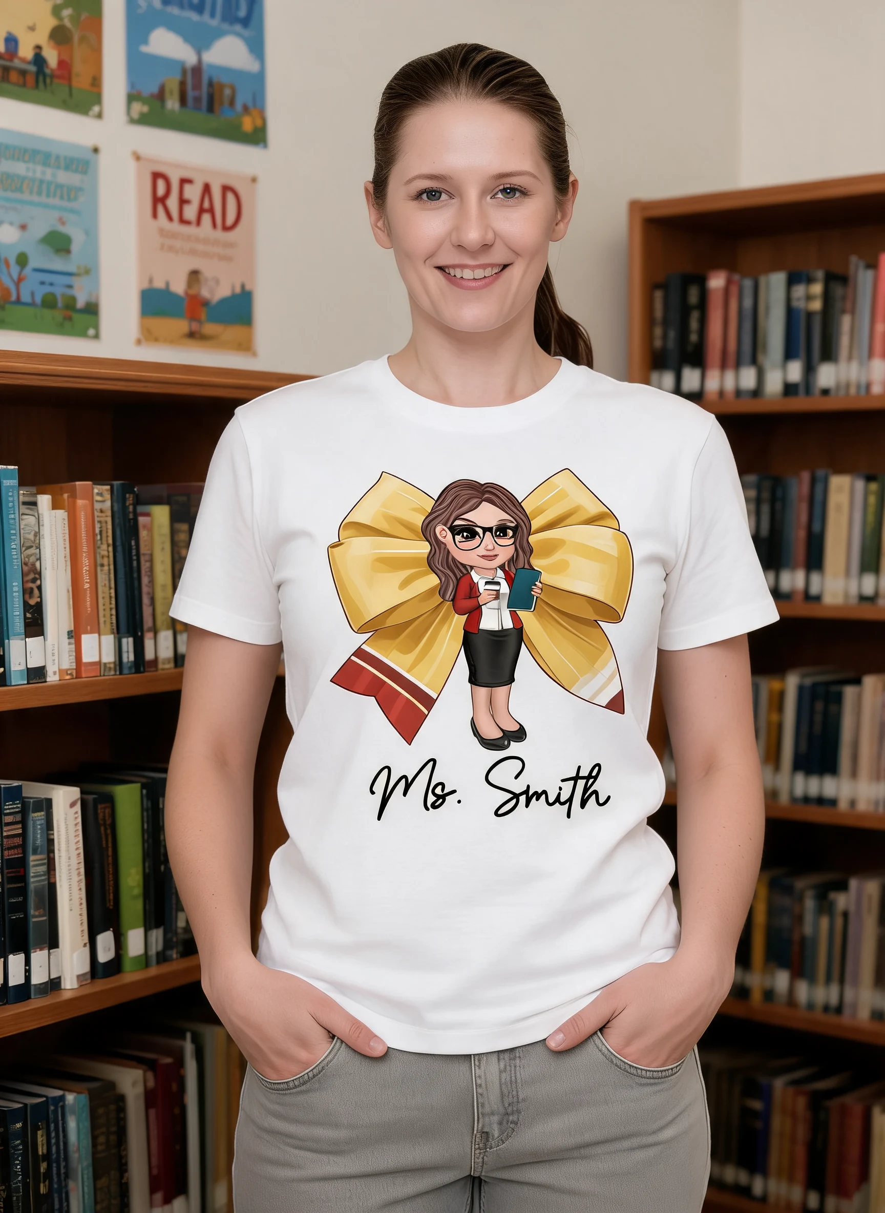 Pencil Coquette Bow Personalized Shirt, Appreciation Gift For Teacher — White