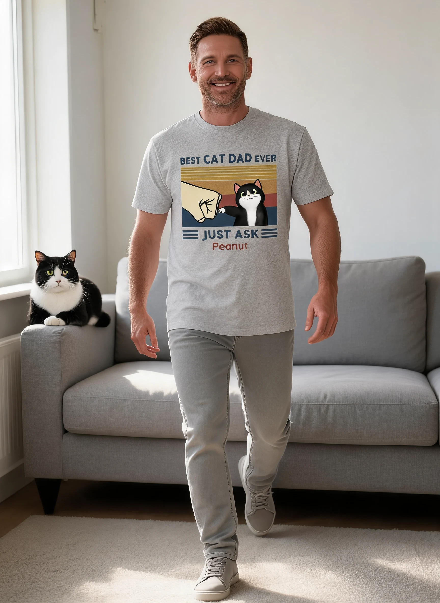 Perfect Gift for Cat Dads - Custom Cat Fist Bump - Personalized Shirt - Perfect Gift for Cat Dads — Sport Grey