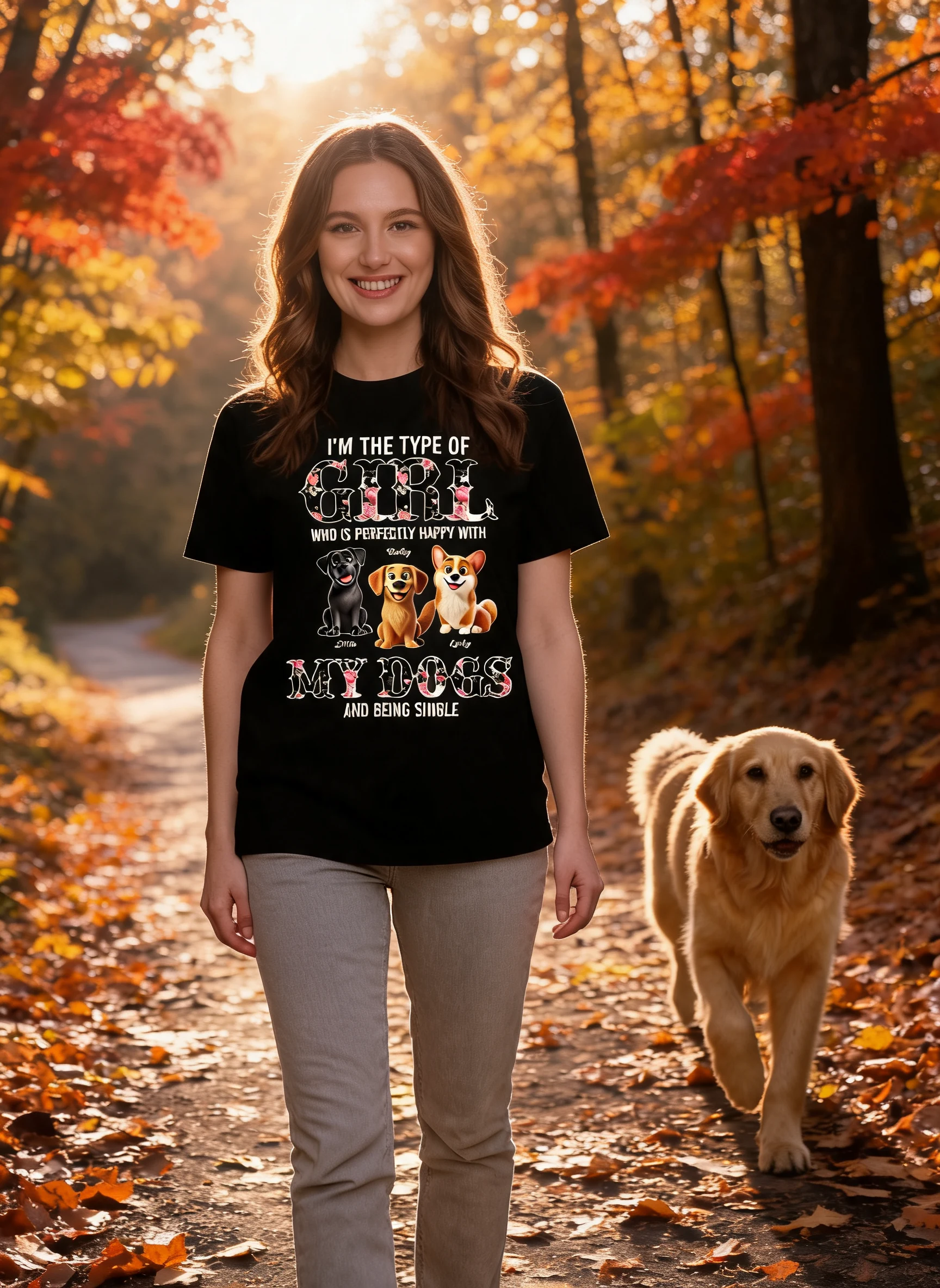 Perfectamente Feliz Con Los Perros Y Ser Soltero Lindo Perro De Dibujos Animados Realista Camiseta Personalizada, Regalo De Cumpleaños Para Dueño De Perro, Amante De Los Perros — Negro