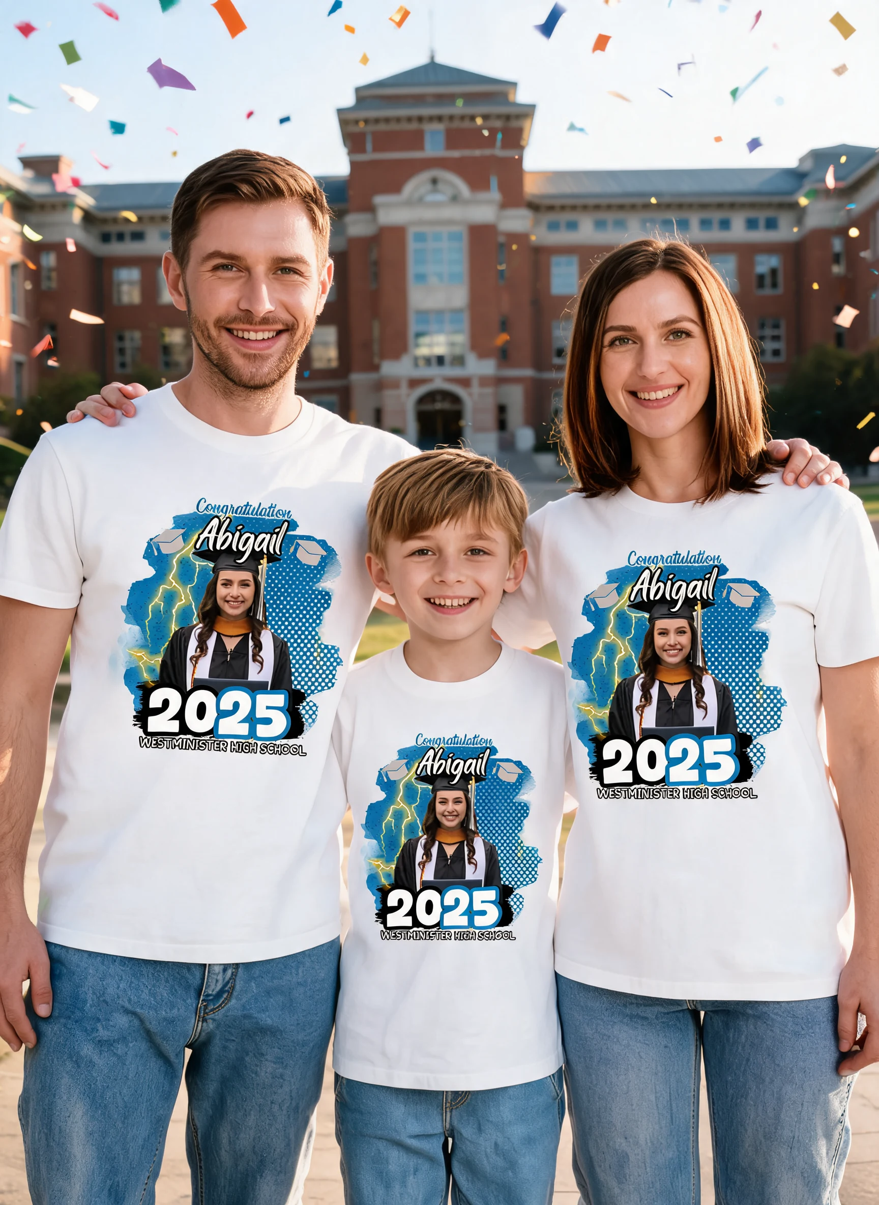 Personalized Congratulations Graduation Family Matching Shirt, Eco-Friendly Print Type, 100% Cotton Shirt — White