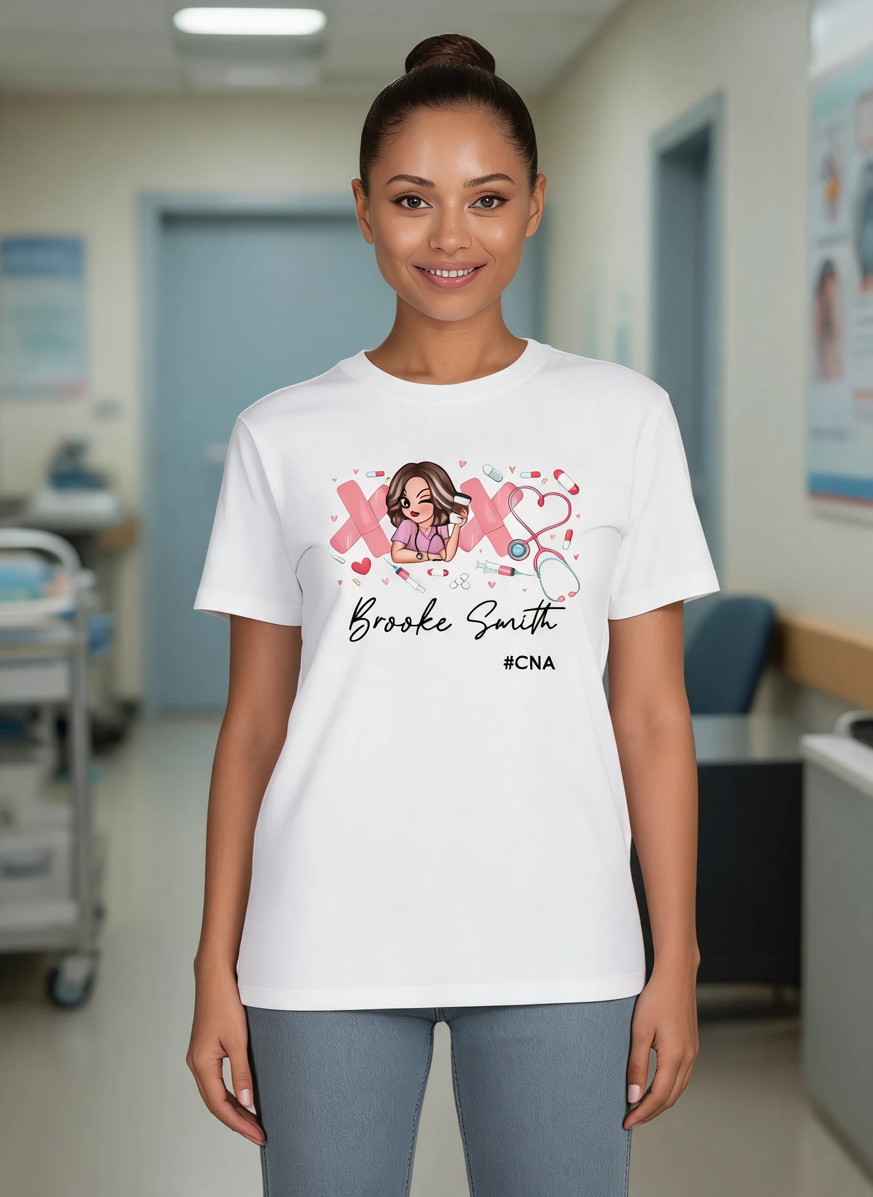 Pink Coquette XOXO Nurse Personalized Shirt, Birthday Gift For Nurse Wife, Girlfriend, Bestie — White