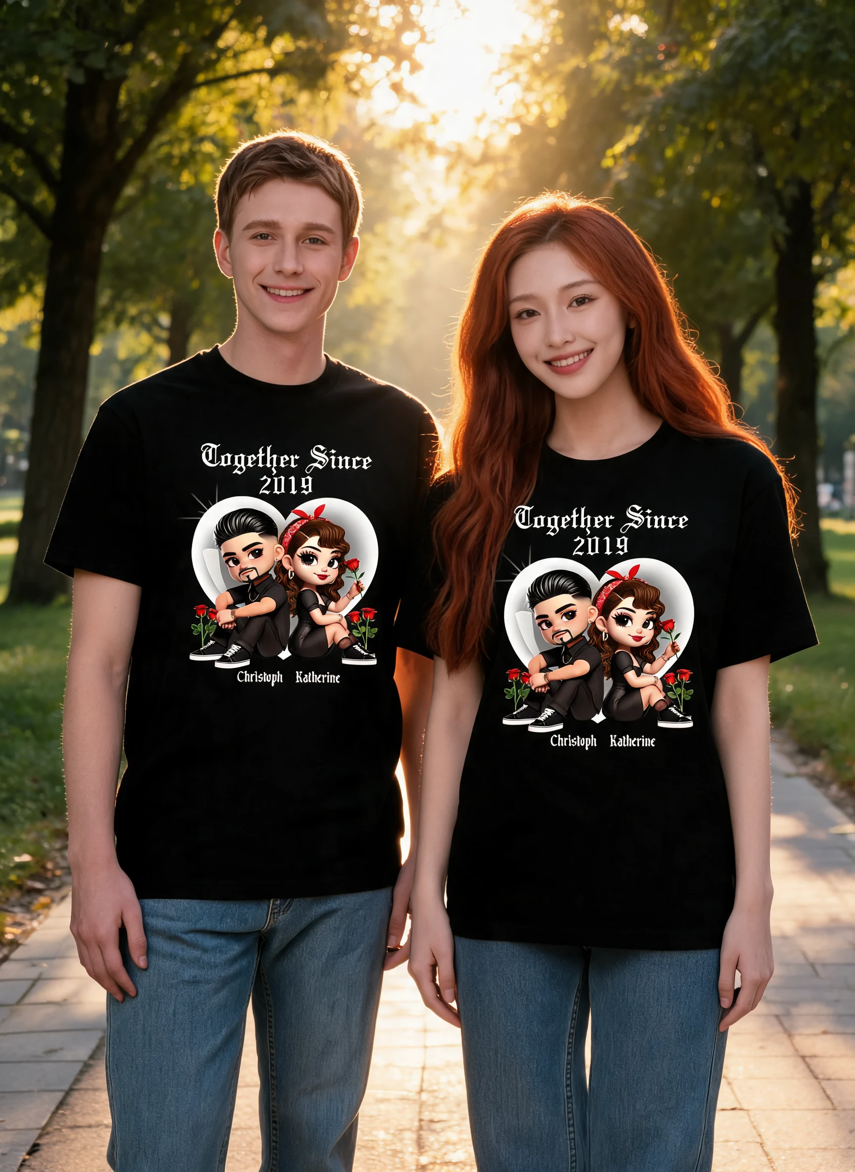 Pretty Couple Roses Heart Together Since Personalized Shirt — White