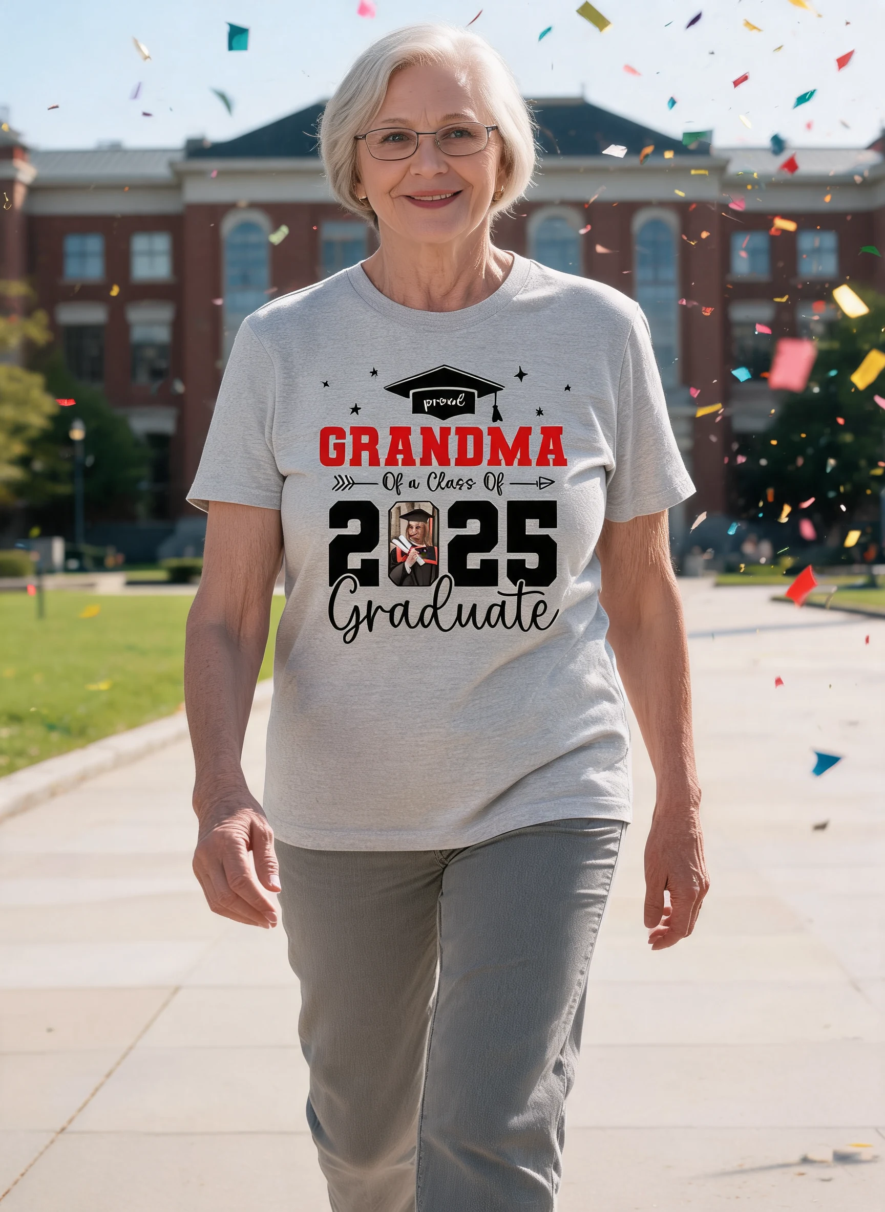 Proud Family Of 2025 Senior Graduation Photo Personalized Shirt — Sport Grey