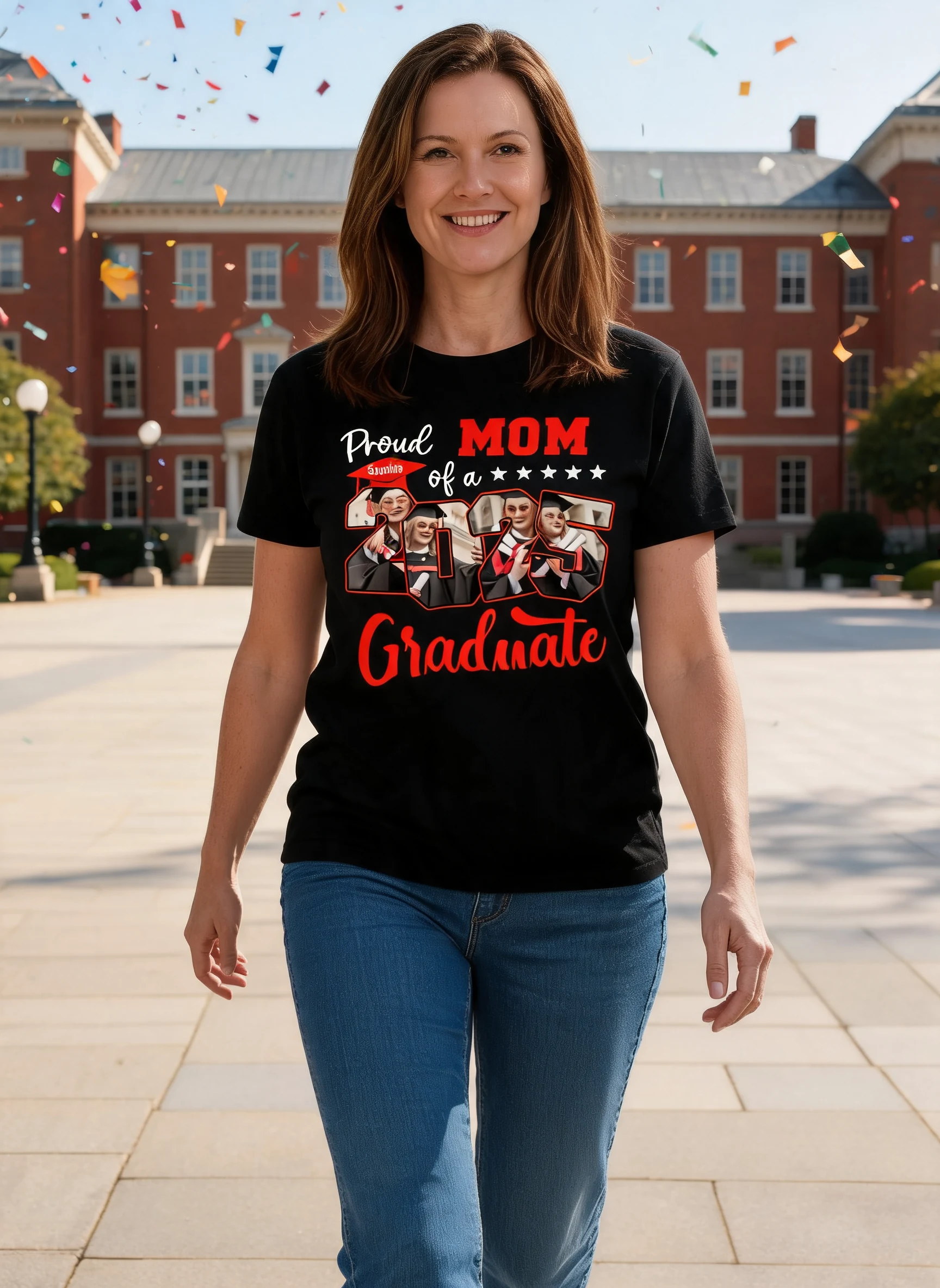 Proud Family Of 2025 Senior Graduation Upload Photo Personalized Shirt, Graduate Gift — Black