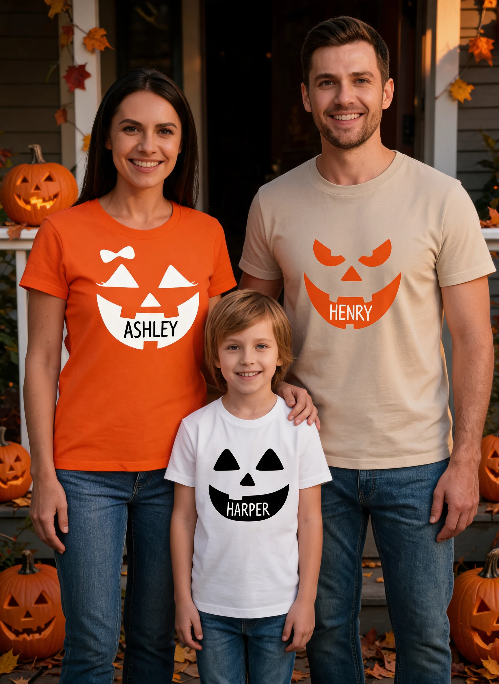 Pumpkin Face Halloween Party Group Costume Personalized Group Matching Shirt For Family, Colleagues, Friends — Black