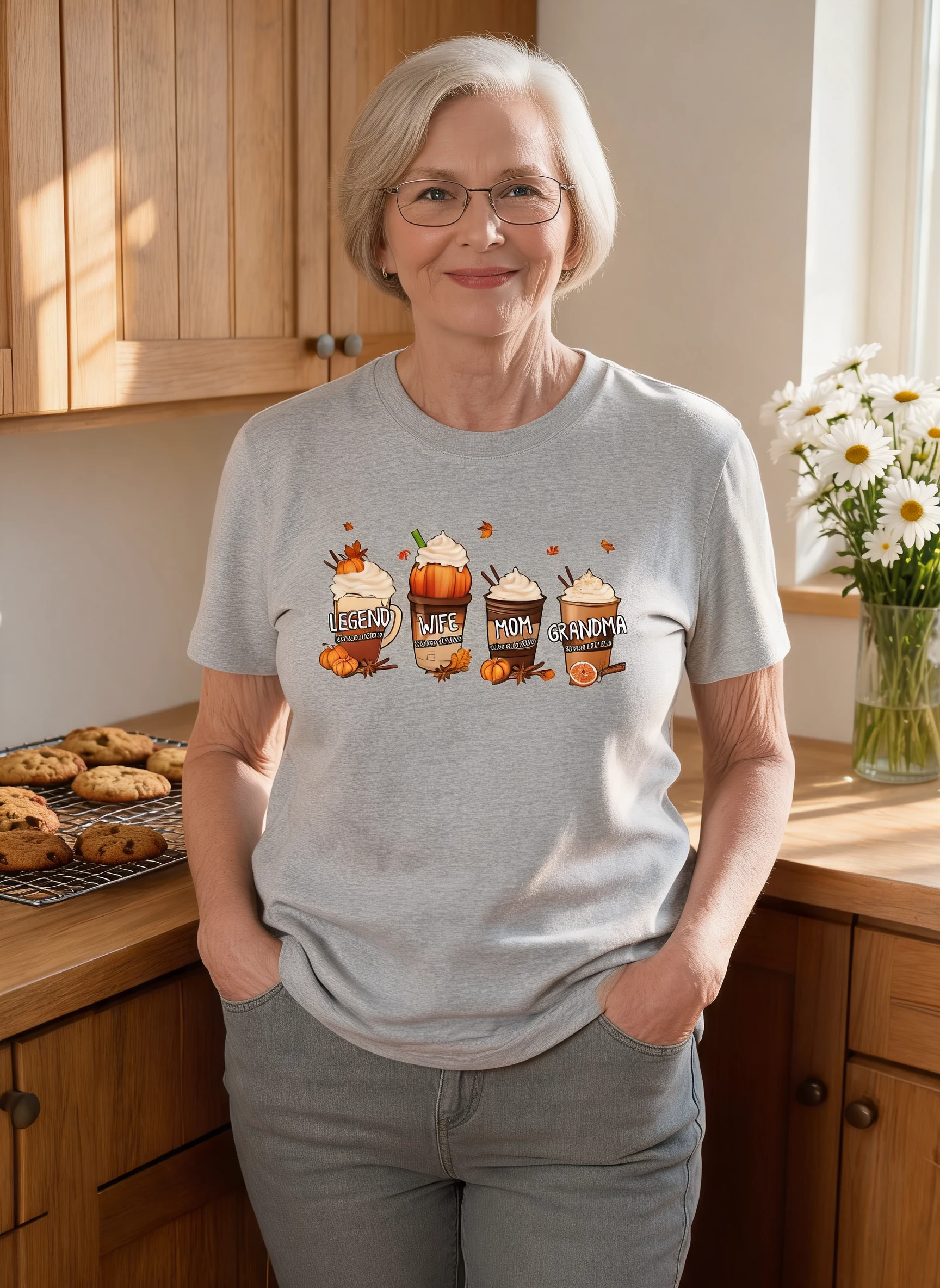 Pumpkin Spice Latte Legend Wife Mom Grandma Personalized Shirt — Sport Grey