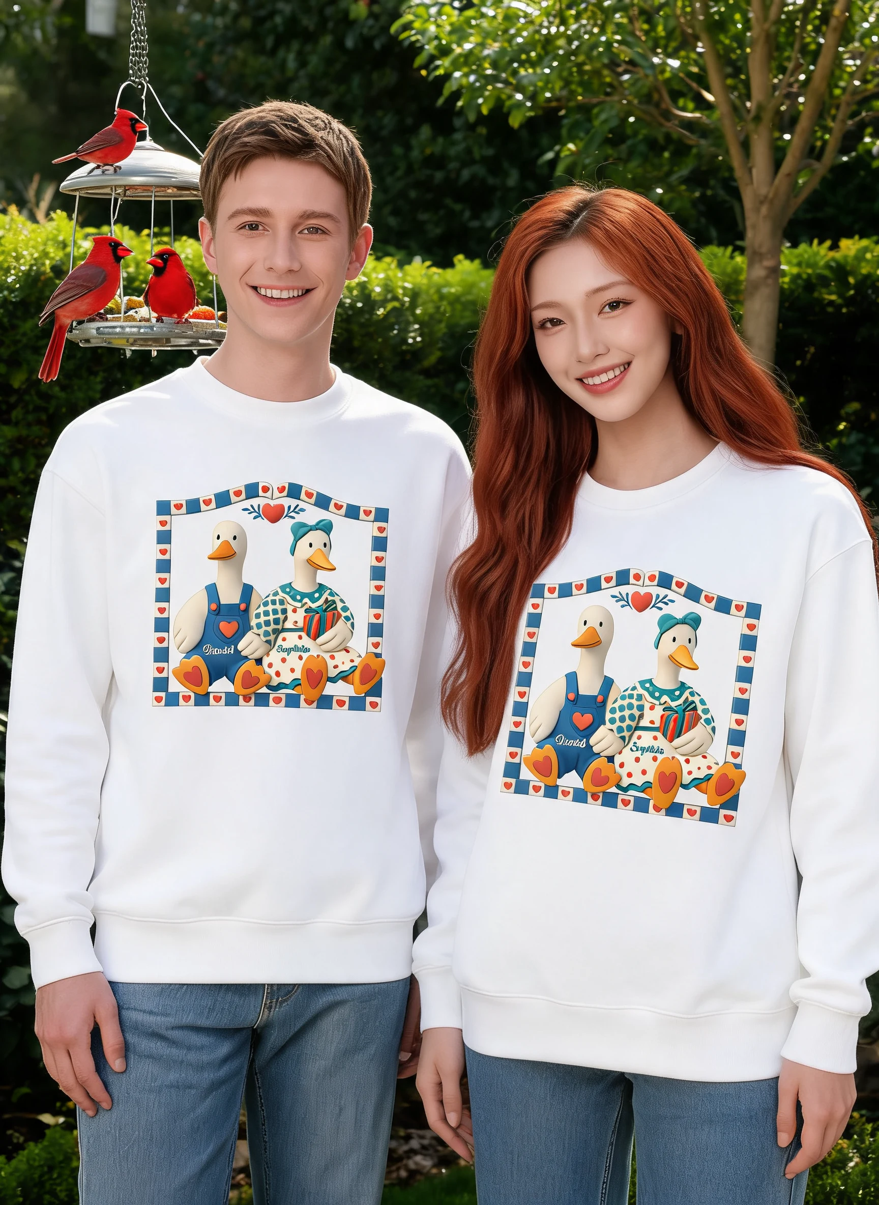 Retro Goose Couple Cottagecore Animals - Personalized Shirt - Gift For Couple — White