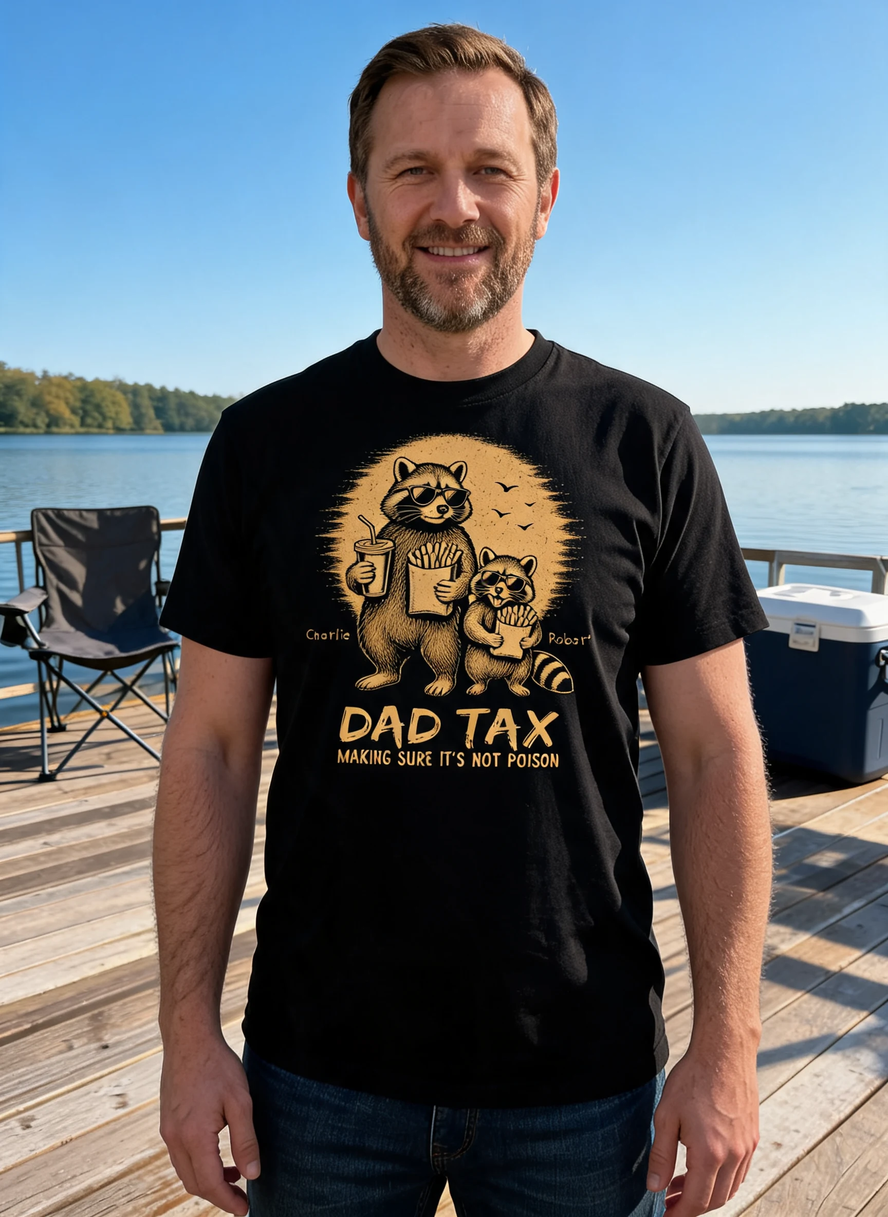 Retro Yellow Vintage Raccoon Dad Tax - Personalized Shirt - Funny Father's Day Gift For Dad, Husband — Black
