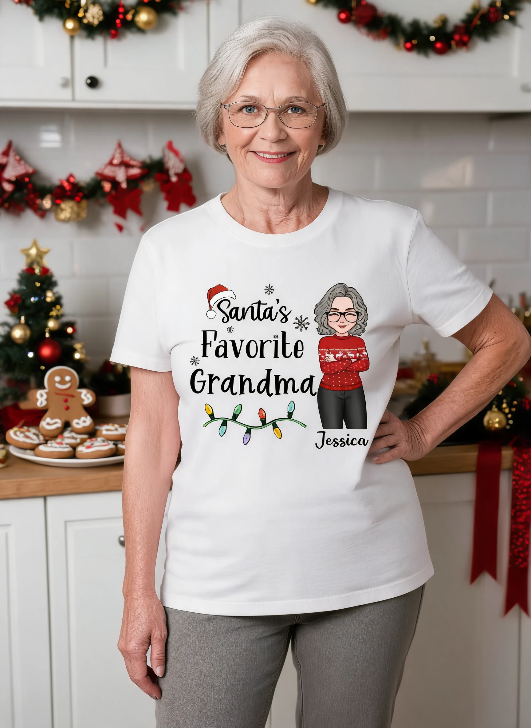Grand-mère préférée du Père Noël Femme Cool de Noël T-shirt personnalisé — Blanc