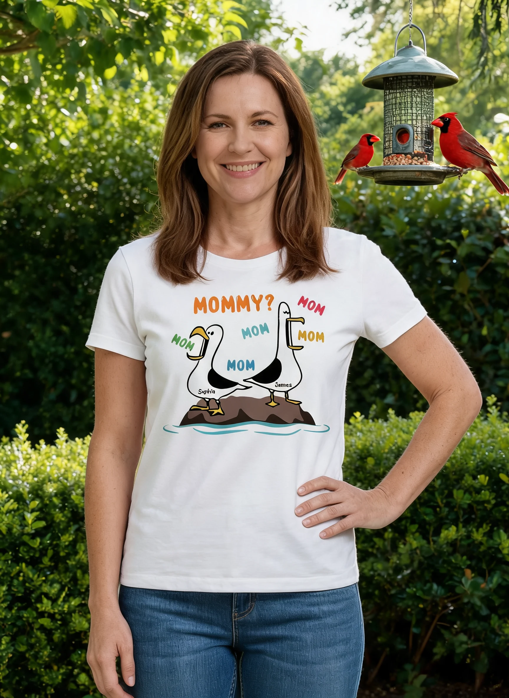 Seagull Mom Mom Mom Colorful - Personalized Shirt - Funny Mother's Day Gift For Mom — White
