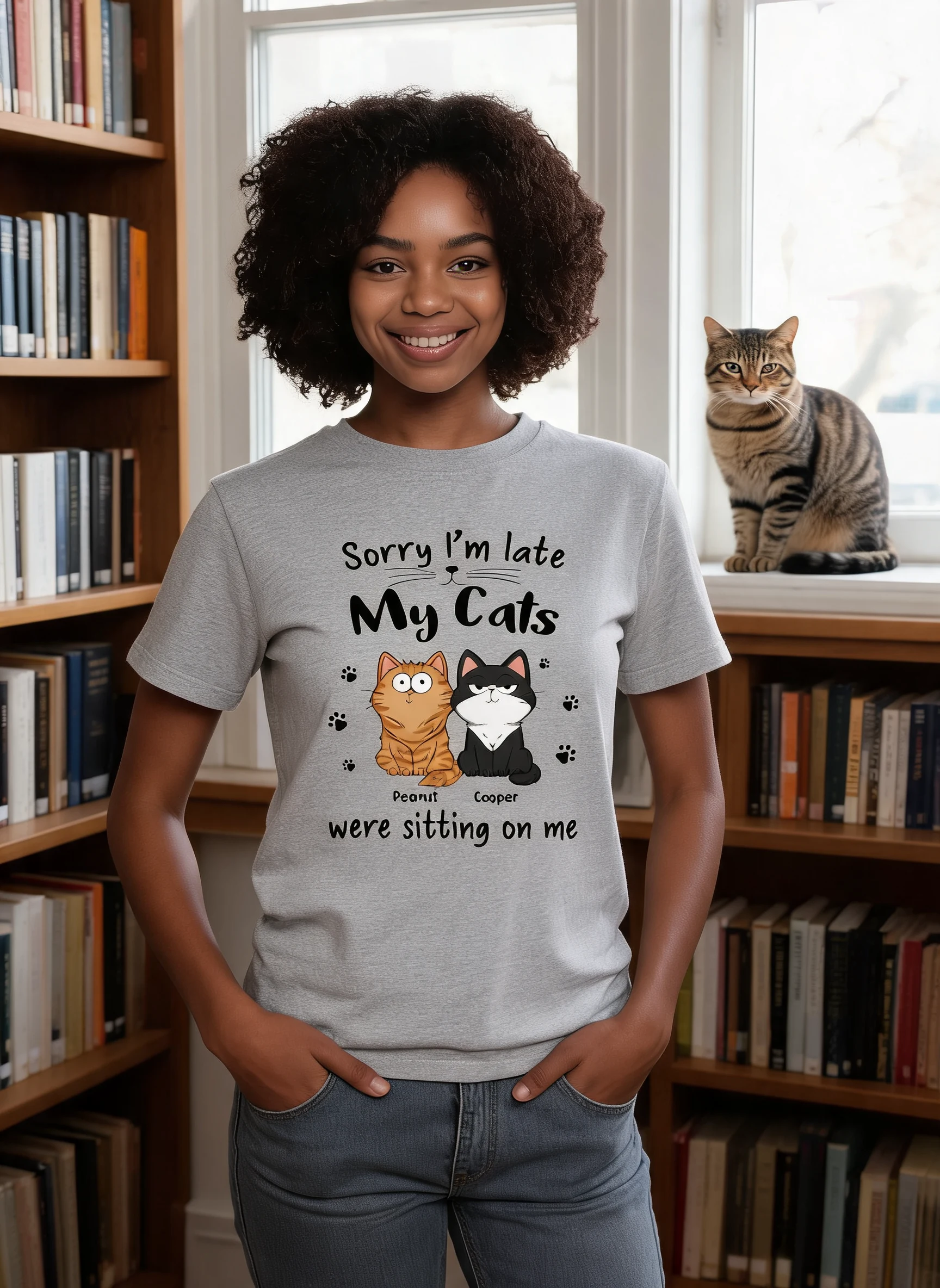 Sorry I'm Late My Cats Were Sitting On Me Funny Cats Expression Personalized Shirt — Sport Grey