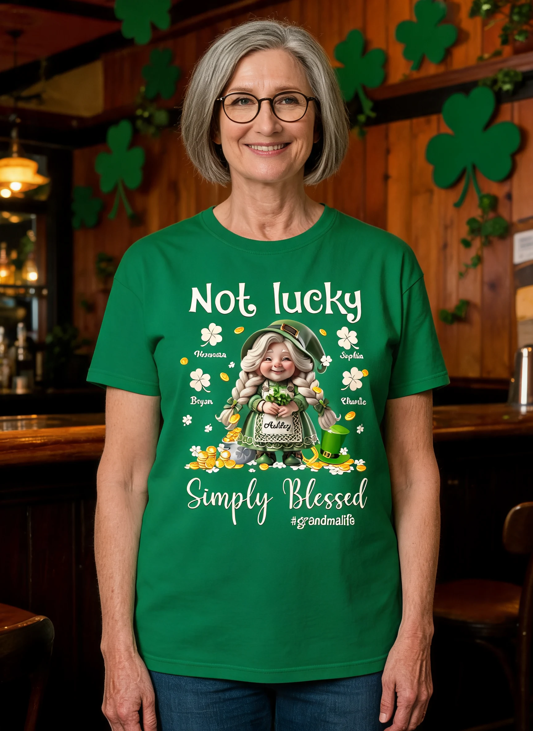 St. Patrick's Day Not Lucky Simply Bless Gnome Grandma Personalized Shirt — White