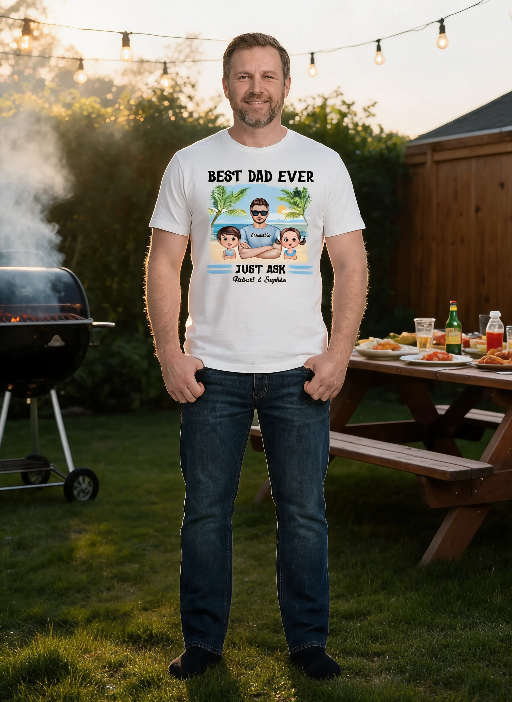 Summer Dad Grandpa Real Man And Kids Personalized Shirt — White