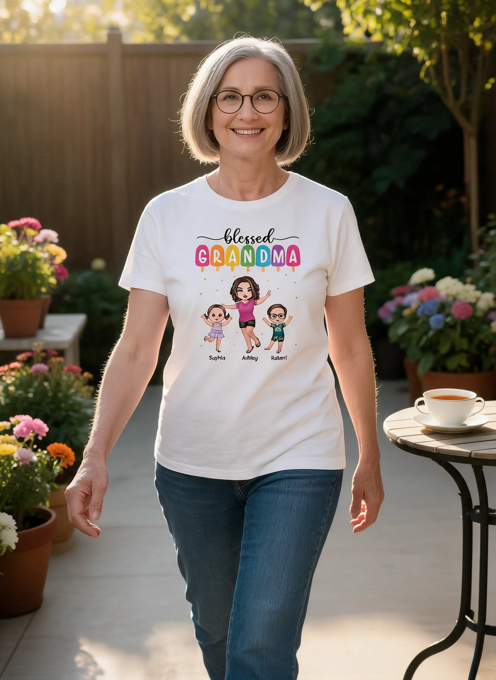 Summer Happy Doll Grandma Grandkids Personalized Shirt — White