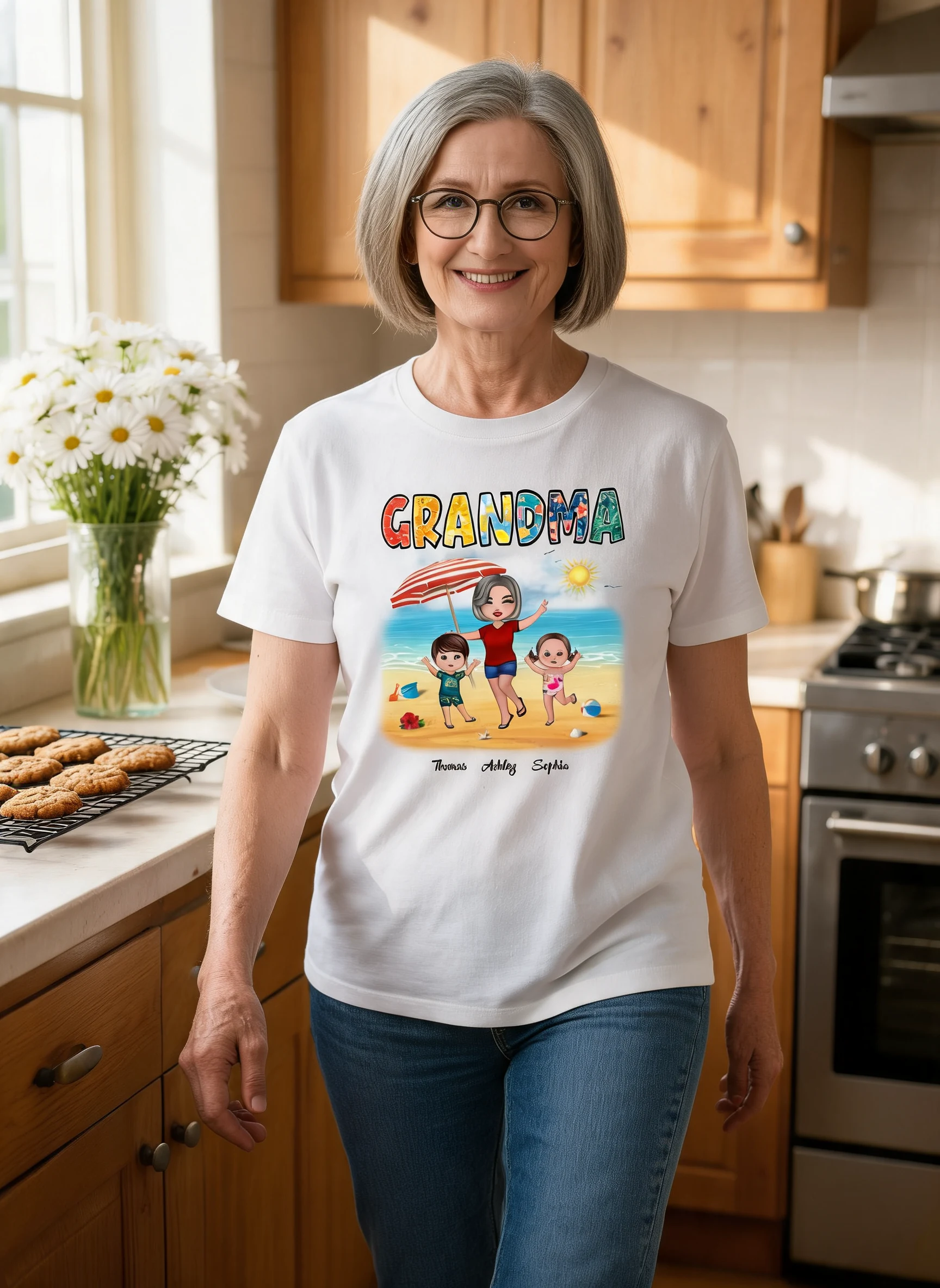 Summer Pattern Grandma Mom Happy Doll Woman And Kids Personalized Shirt — White