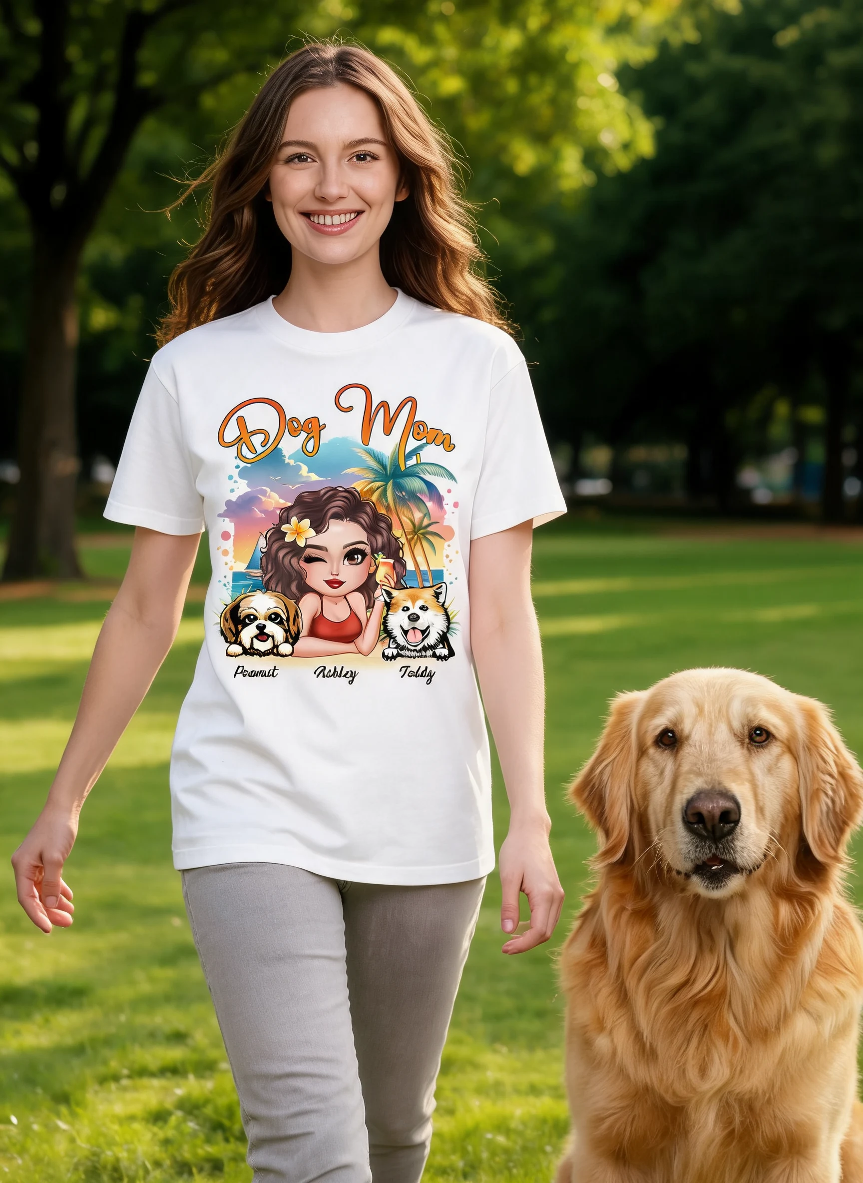 Summer Vibe Dog Mom Personalized Shirt — White
