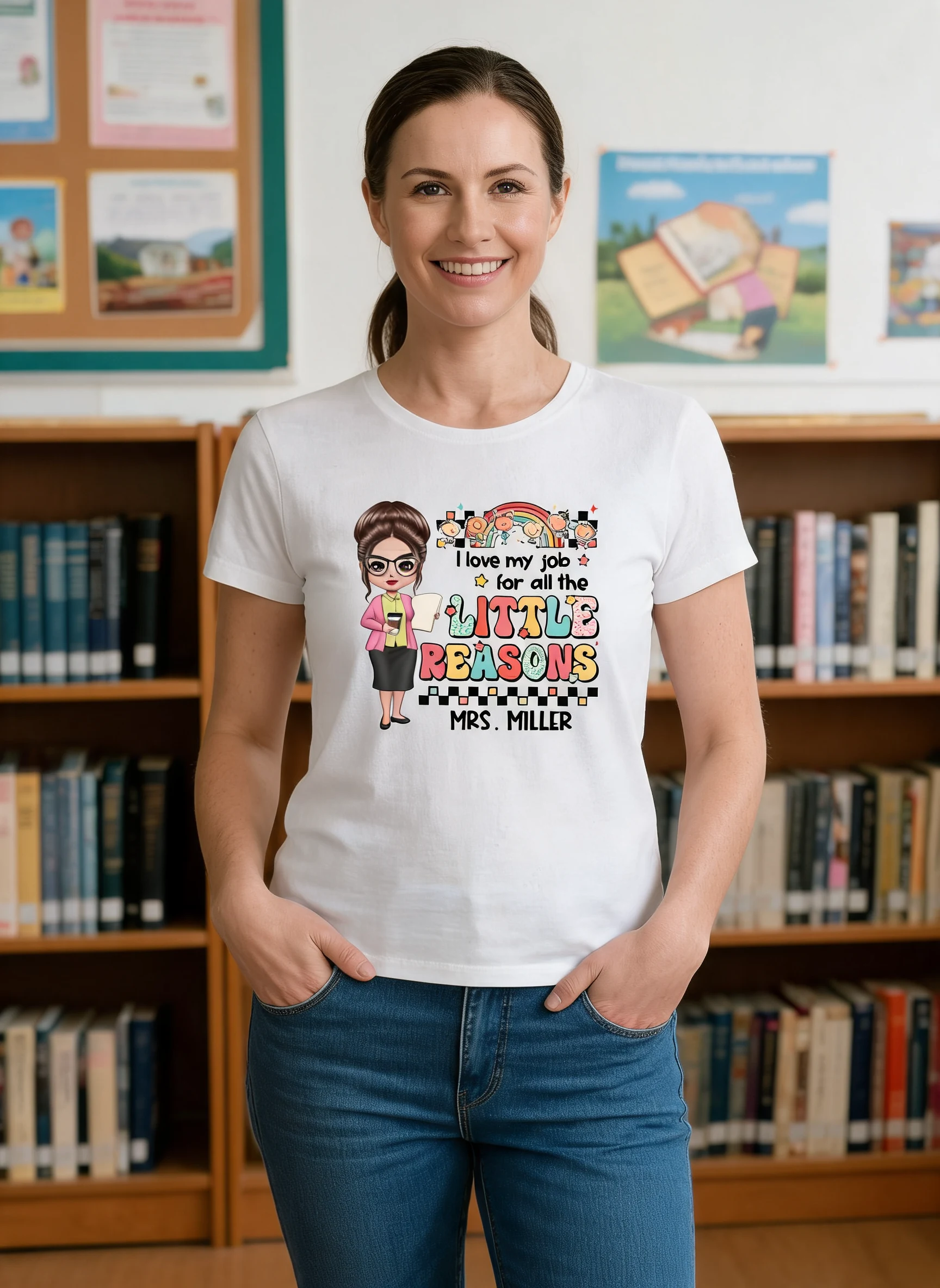 Teacher Back To School Teacher Gift Love My Job For All The Little Reasons Doll Teacher Personalized Shirt — White