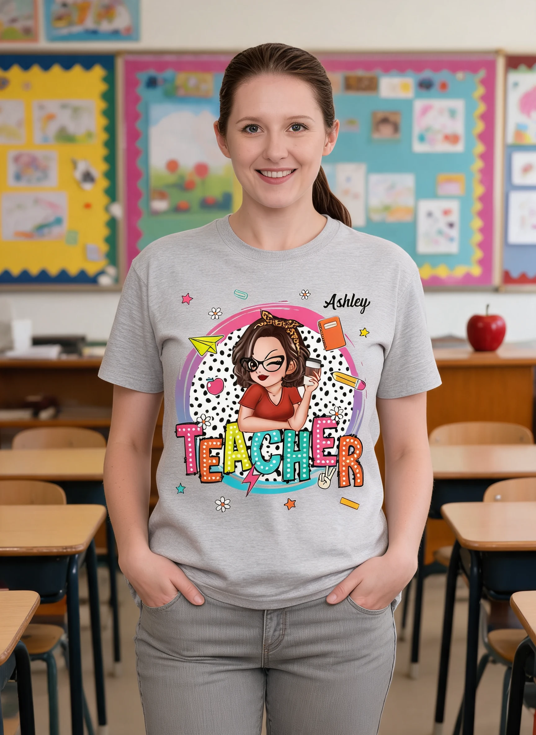 Teacher Personalized Summer Vibe Shirt, Back To School, Teacher Appreciation, Teacher Gift — Sport Grey