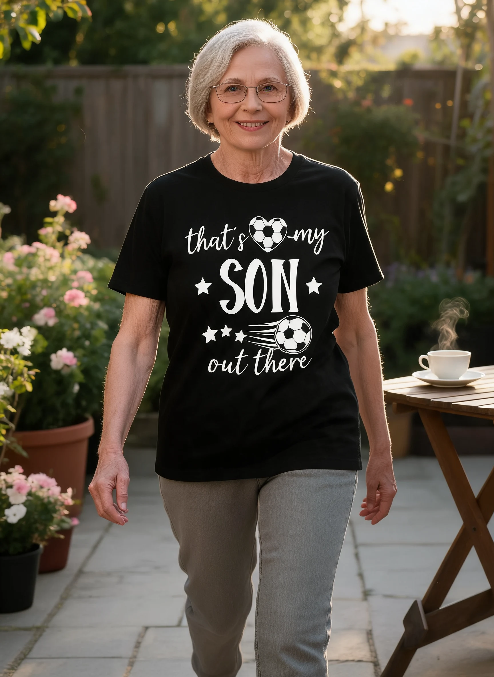 That's My Son Grandson Out There - Personalized Double Sided Shirt - Soccer Grandma Mom — White