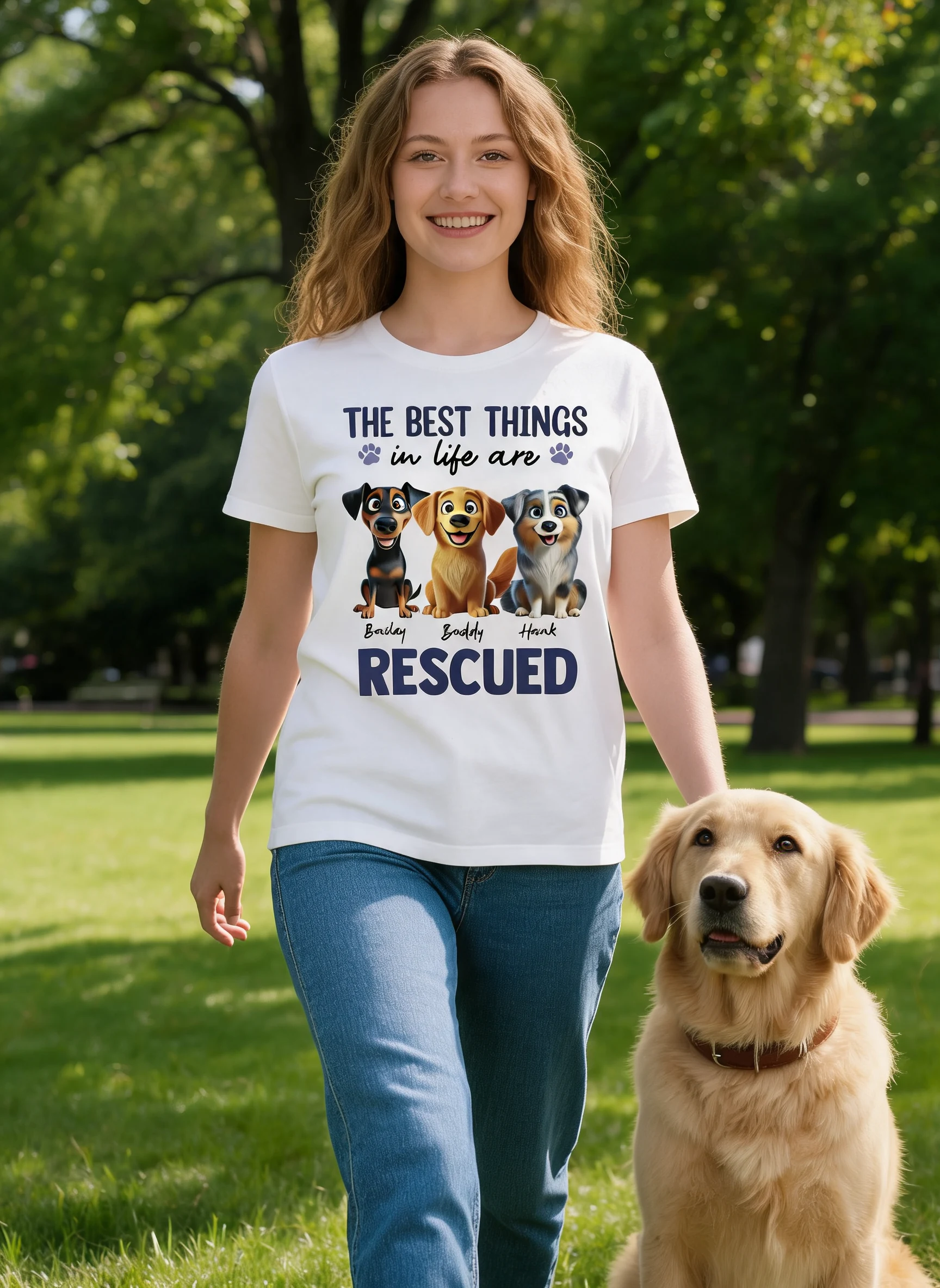 The Best Things In Life Are Rescued Animation Cartoon Dogs Personalized Shirt — White