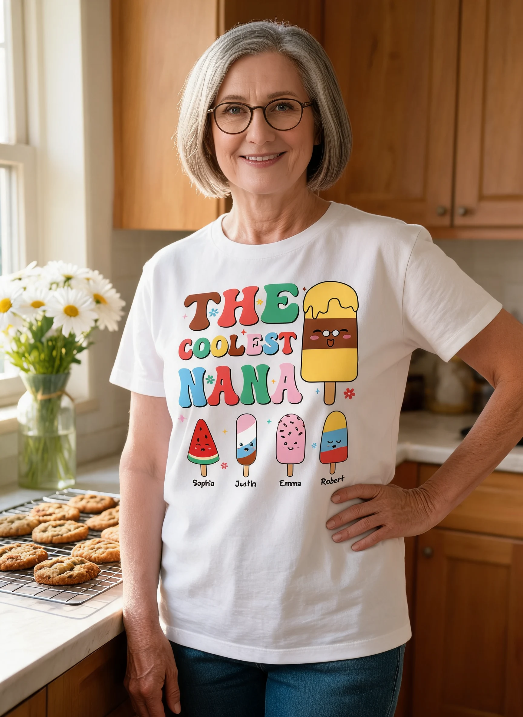 The Coolest Grandma Ice Cream Summer Personalized Shirt — White