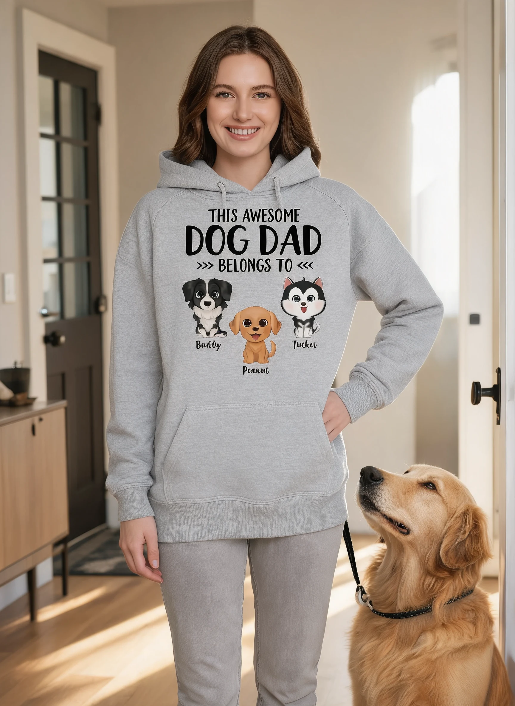 This Awesome Dog Dad Dog Mom Belongs To Watercolor Cute Dogs Personalized Shirt — Sport Grey