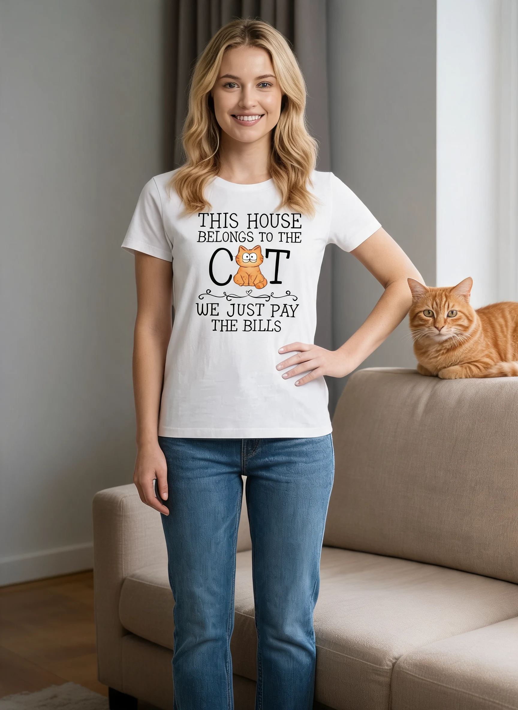 This House Belongs To The Cats Personalized Shirt — White