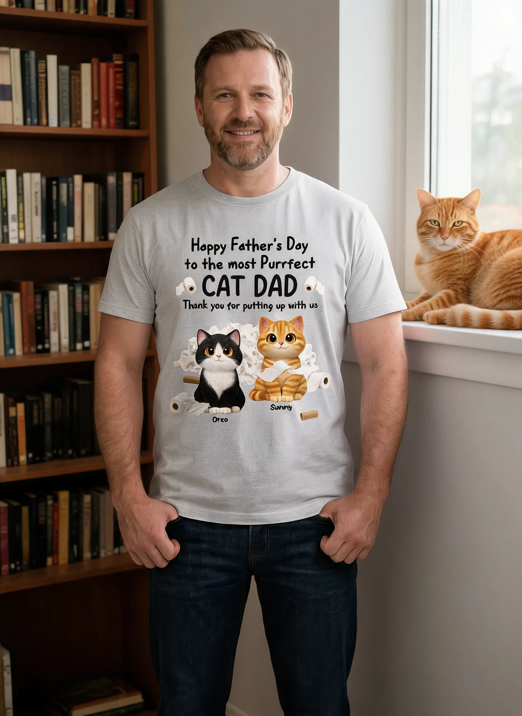 Toilet Papers Süße Flauschige Katzen Alles Gute Zum Vatertag Danke, Dass Ihr Uns Ertragt - Personalisiertes Shirt - Lustiges Vatertagsgeschenk Für Katzenpapas, Katzenliebhaber — Sport Grey