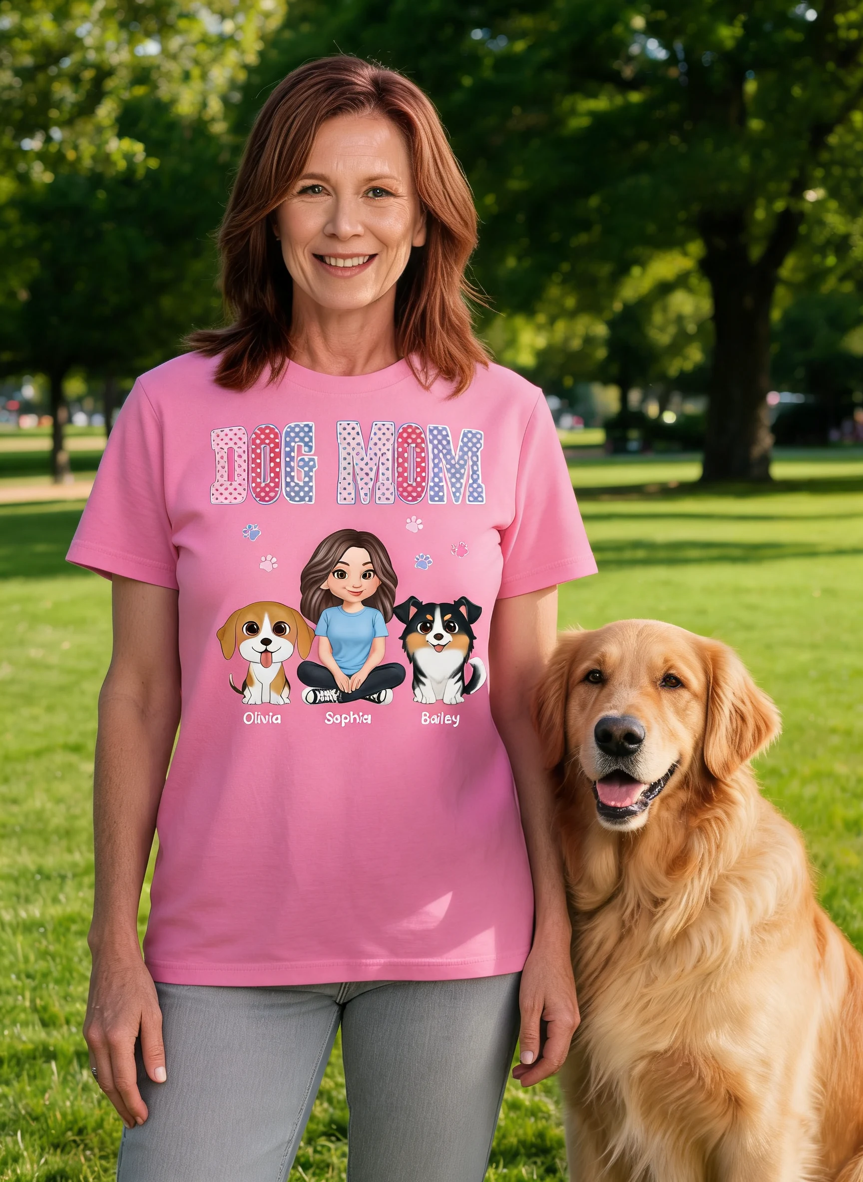 Trending Polka Dot Pattern Spring Summer Vibe Dog Mom - Personalized Shirt - Mother's Day Gift For Dog Mom — Light Pink