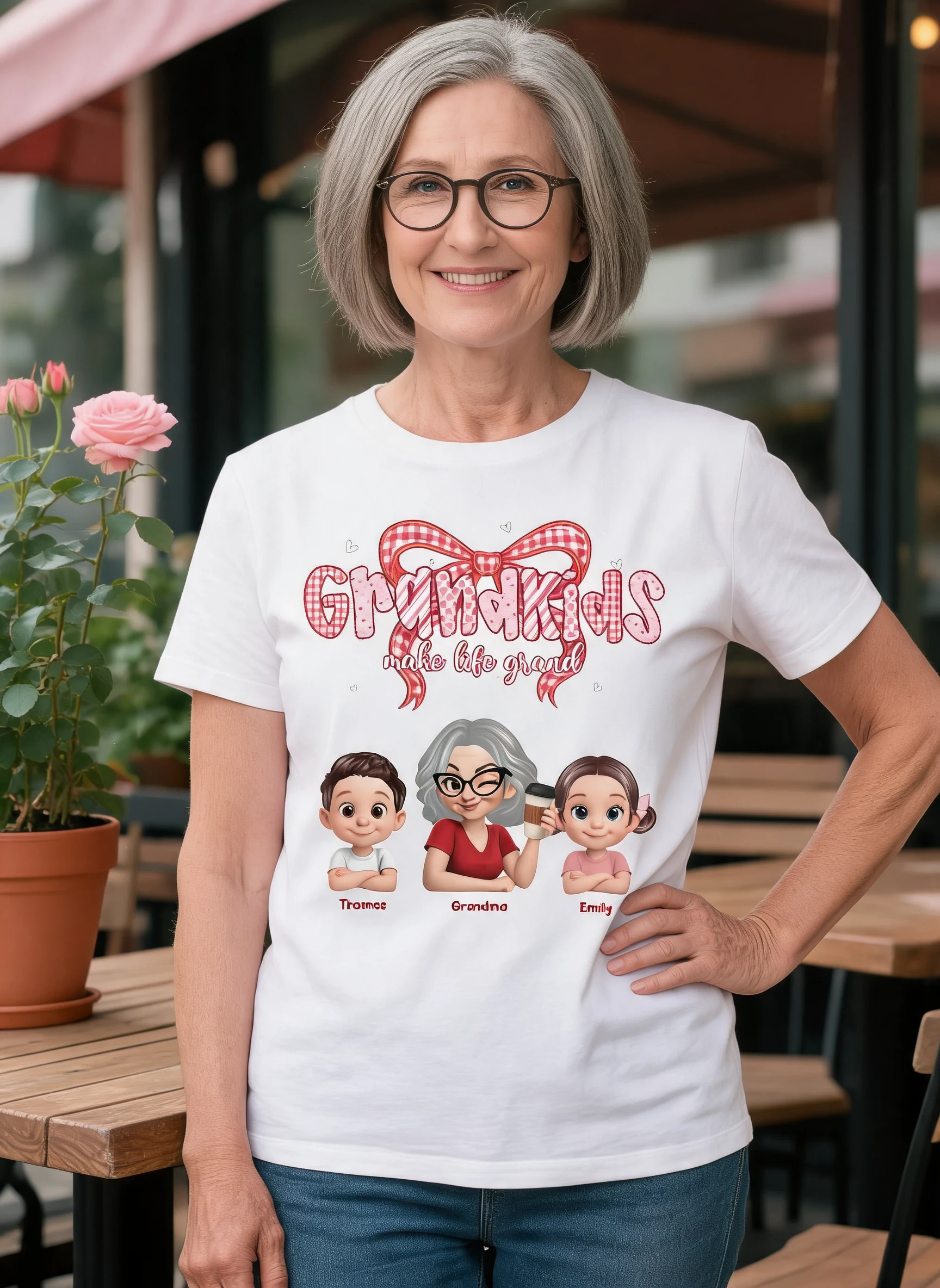 Valentine's Day Grandma Grandkids Make Life Grand - Personalized Shirt - Valentine's Day Gift For Grandma — White